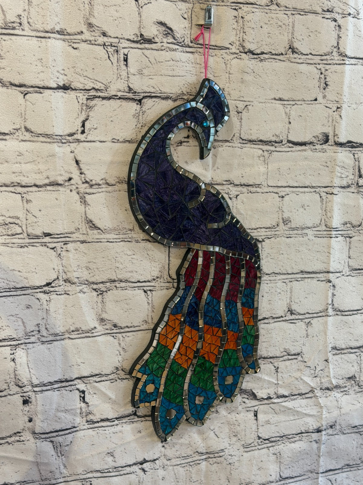 Rainbow Purple Peacock Mosaic Tile Wall Mirror 45cm x 20cm Handmade New0
