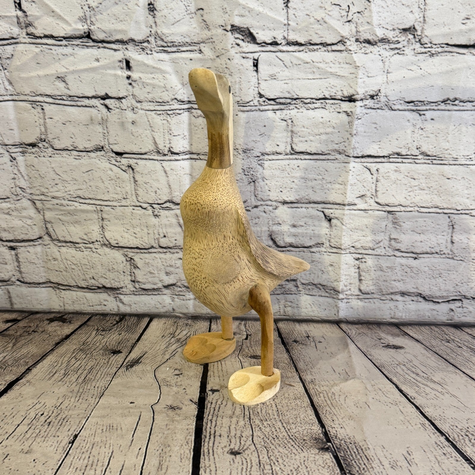 Looking Left 30cm Tall Wooden Smooth Duckling Baby Duck Bamboo Root Fairtrade2