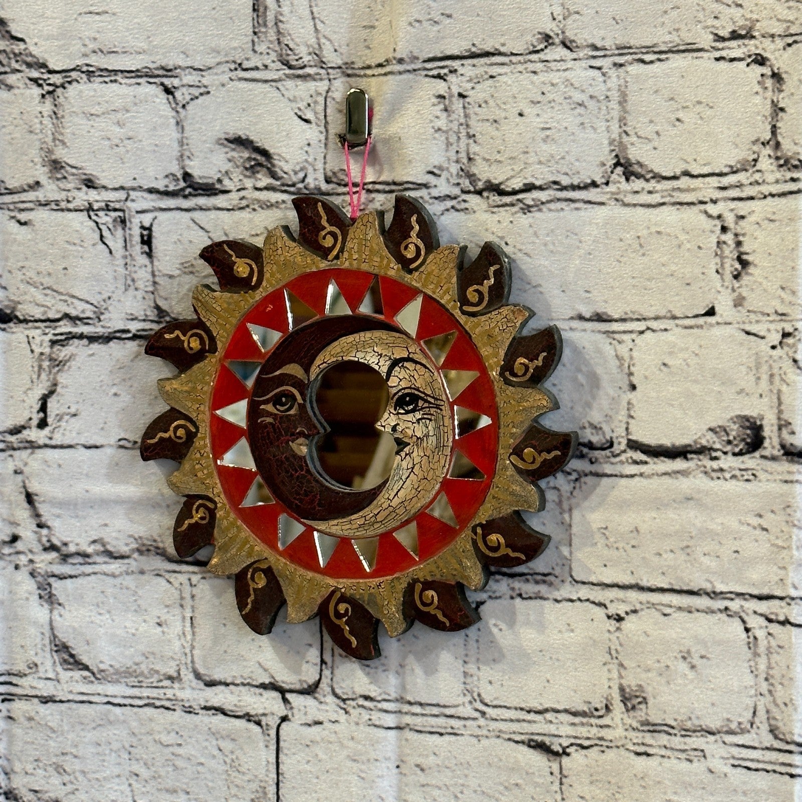 Red 2 Moon Mosaic Tile Wall Mirror 20cm x 20cm 8 Inches Handmade Fairtrade1