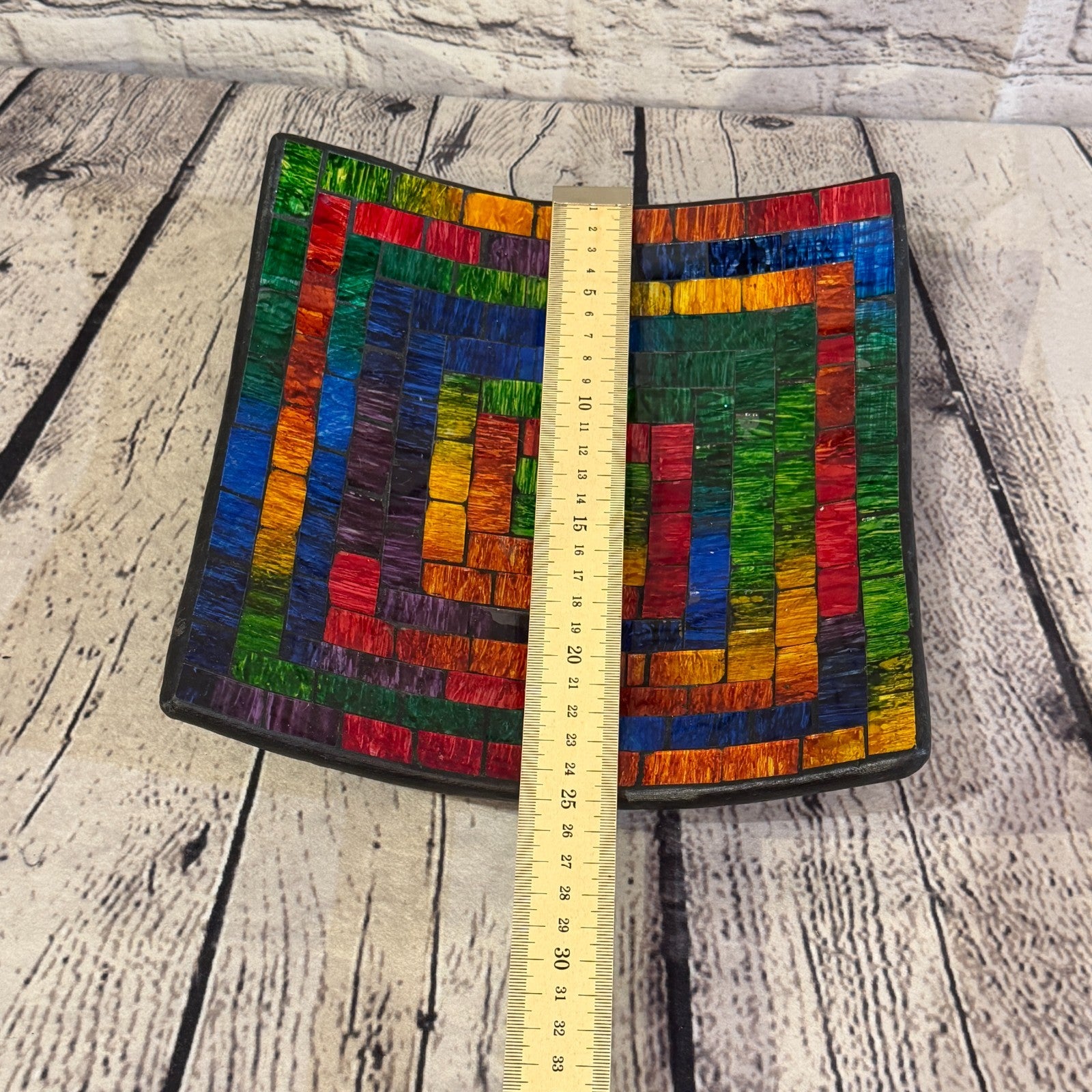 25cm Rainbow Swirl Square Mosaic Handmade Ceramic Glass Tile Bowl Fruit2