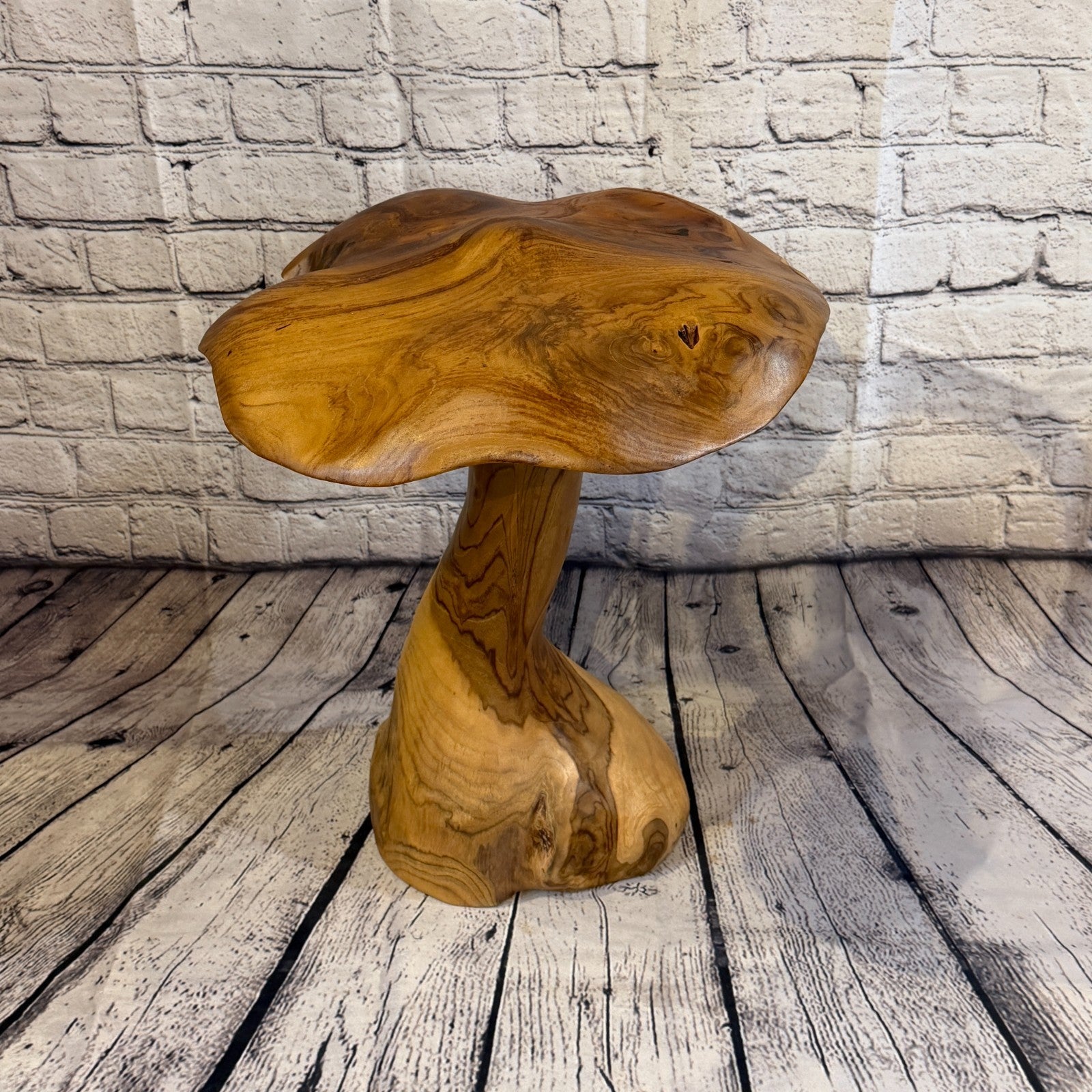 40cm x 35cm Dome Wooden Mushroom Toadstool Sculpture Garden Teak Root Ornament0