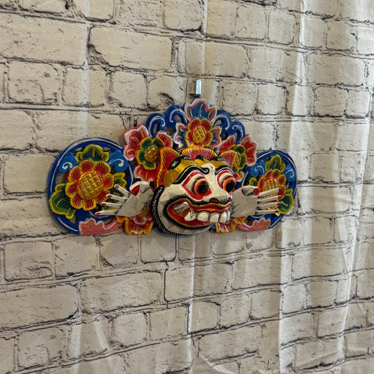 40cm Barong Boma White Demon Dragon Hindu Deity Wooden Hand Carved Mask Painted0