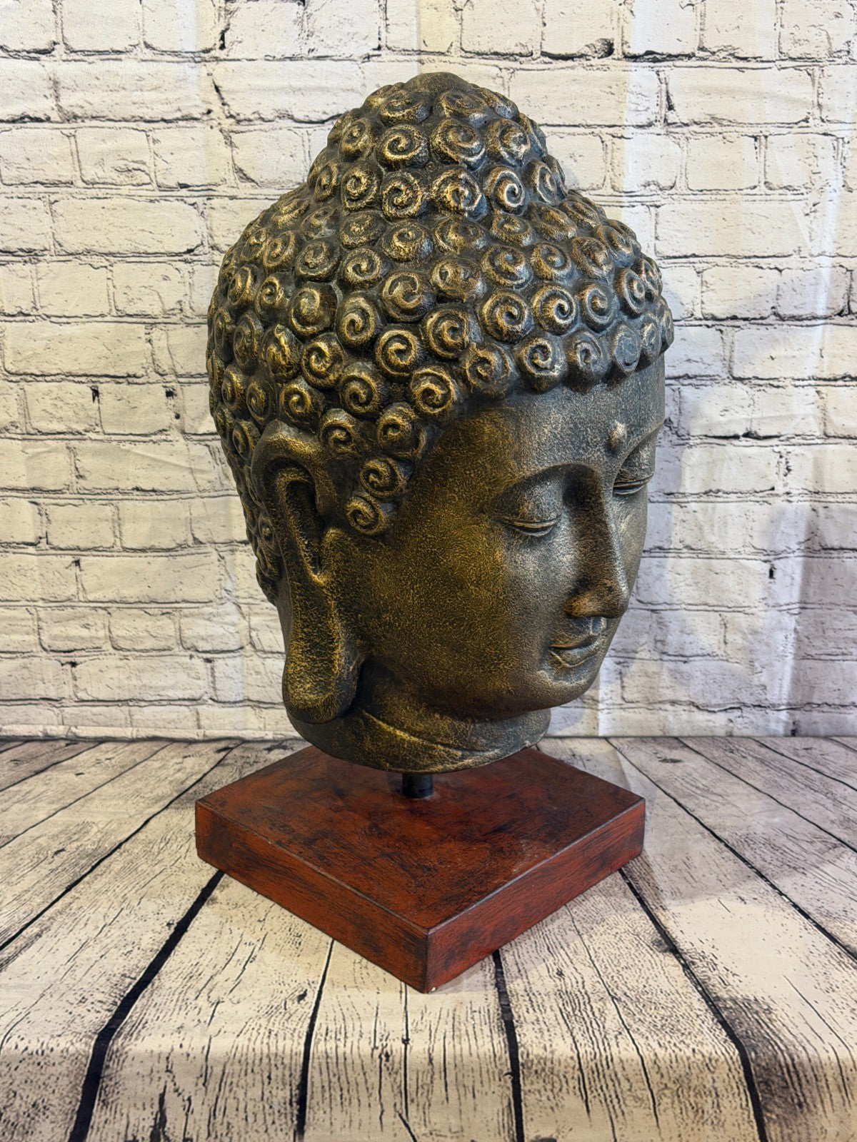 Bronze 70cm x 30cm Thai Buddha Head Peaceful On Base Statue Resin Hindu2