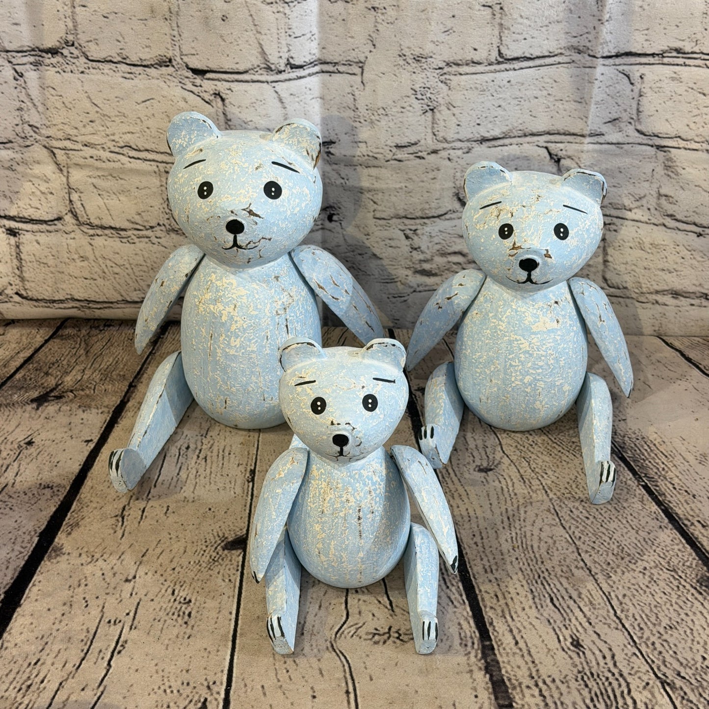 15cm Blue Teddy Bear Sitting Animal, Wooden Shelf Ornament Handmade & Fairtrade8