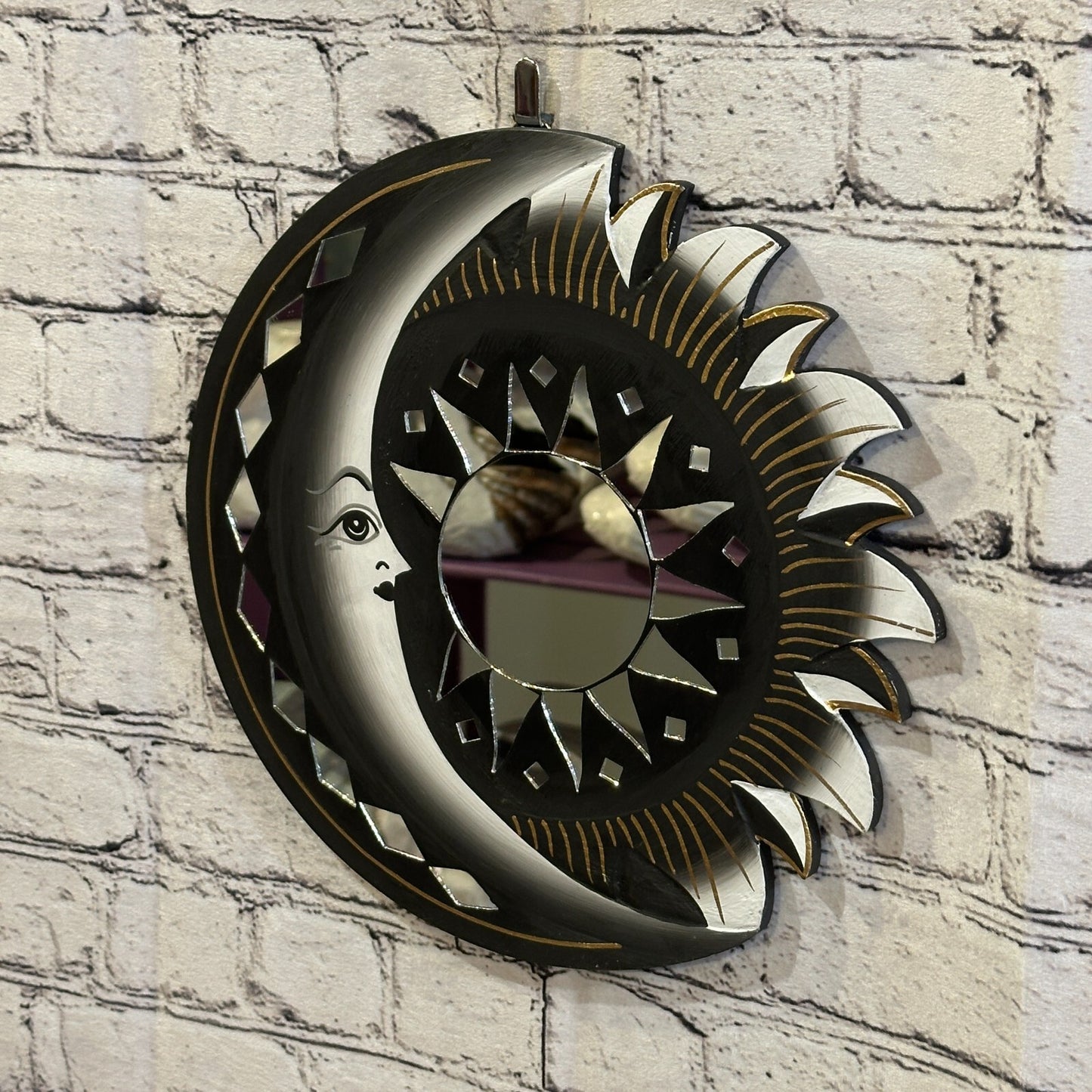 Black Half Moon Mosaic Tile Wall Mirror 30cm x 30cm 12 Inches Handmade Fairtrade1