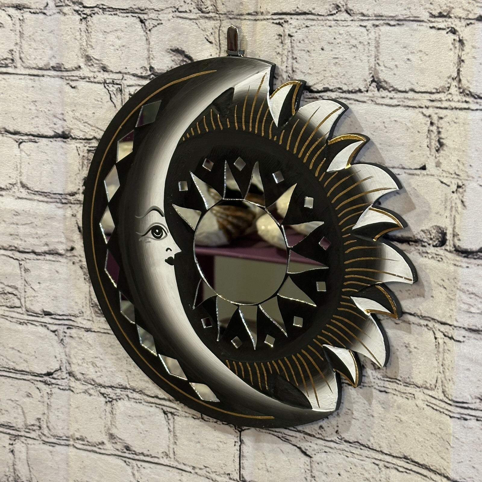 Black Half Moon Mosaic Tile Wall Mirror 30cm x 30cm 12 Inches Handmade Fairtrade1