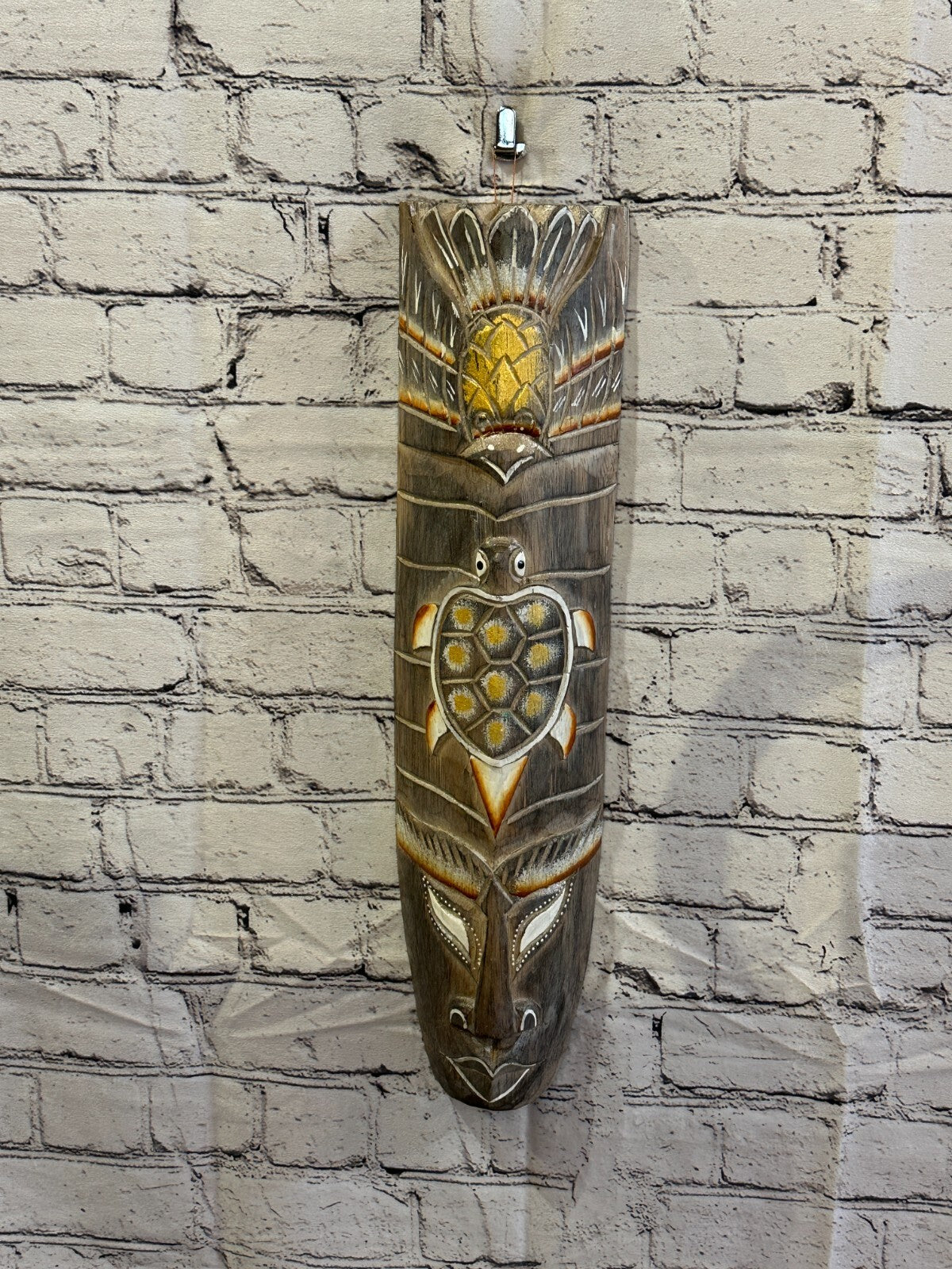 50cm Light Grey Turtle Hand Carved Fair Trade Wooden Animal Wall Art Hang Mask2