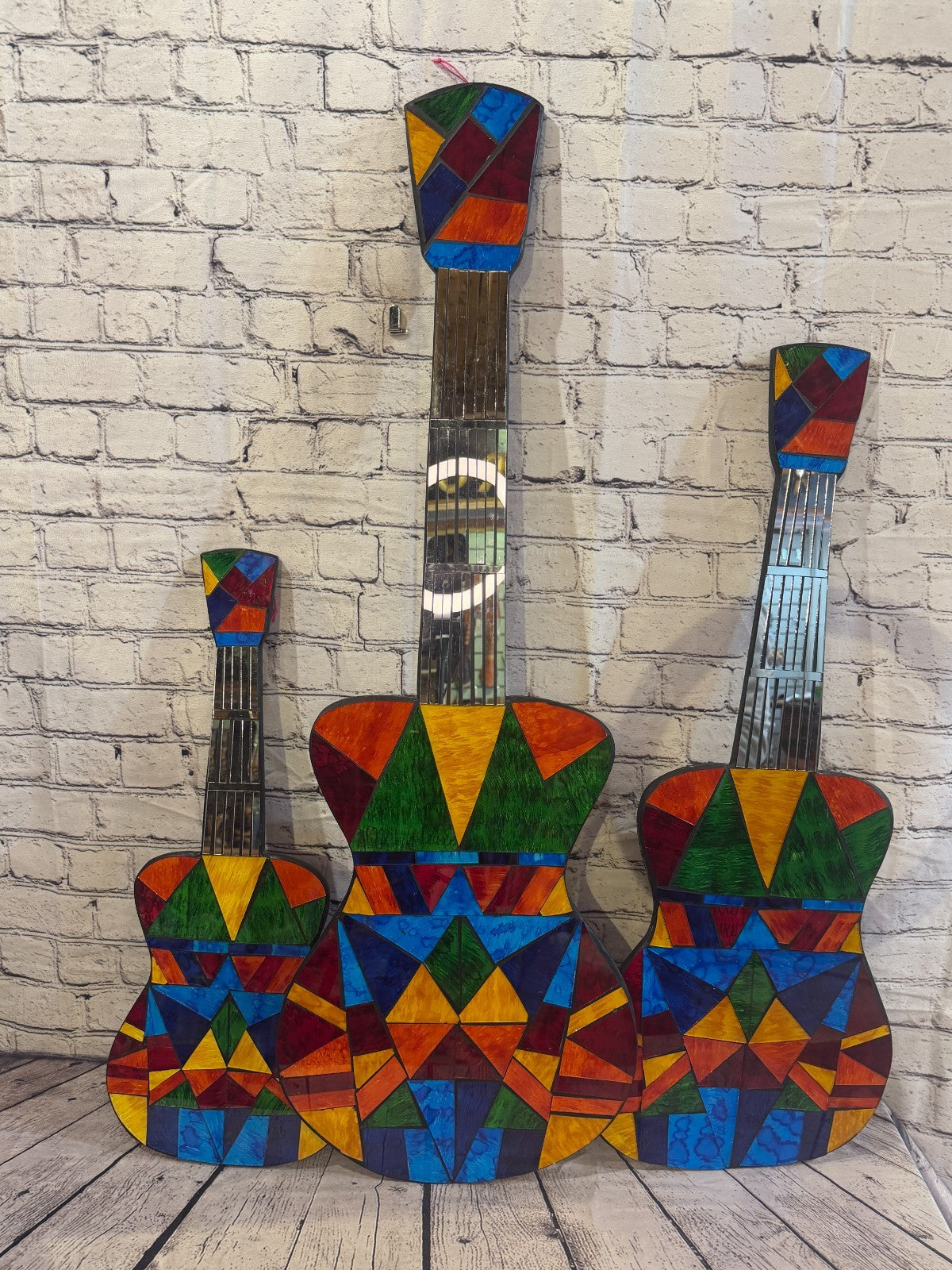Bright Rainbow Guitar Mosaic Tile Wall Mirror 60cm x 25cm Handmade New6