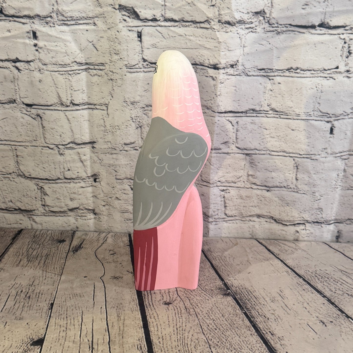 30cm Bright Pink Parrot Bird Ornament Statue Fair Trade Hand Made Carved Wood4