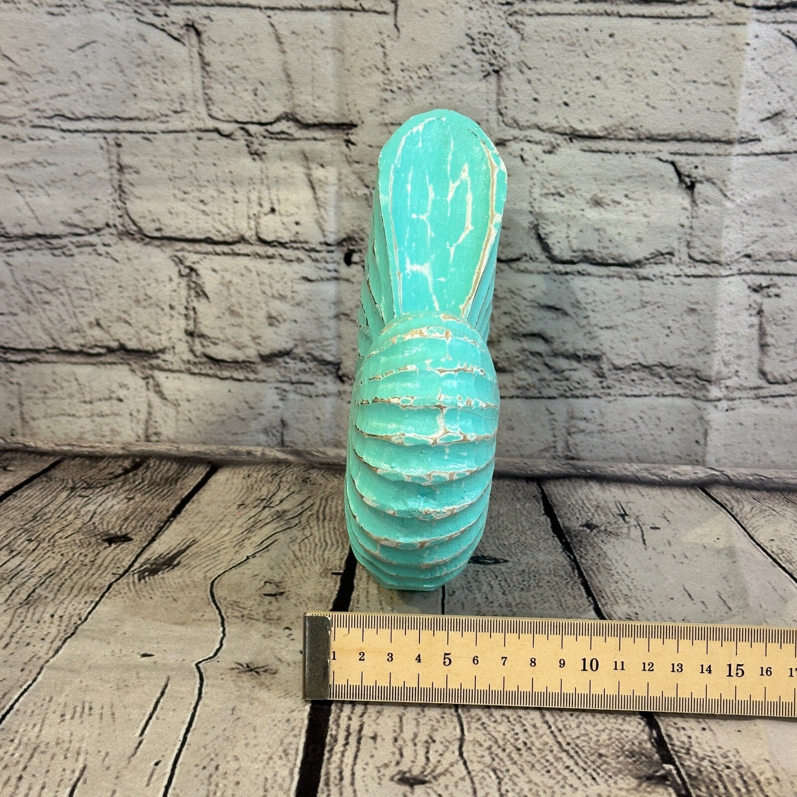 18cm Green Shabby Nautilus Shell Ornament Decor Carved Light Wood Parcel Figure8