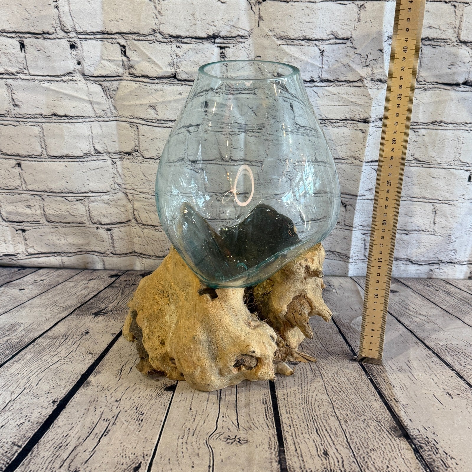 40cm Tall Clear Colour Melted Glass Wood Decorative Vase Glass Sculpture Crafted4