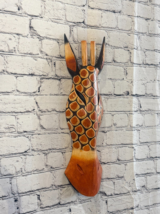 50cm Giraffe Plain Hand Carved Fair Trade Wooden Animal Wall Art Wall Hang Mask0