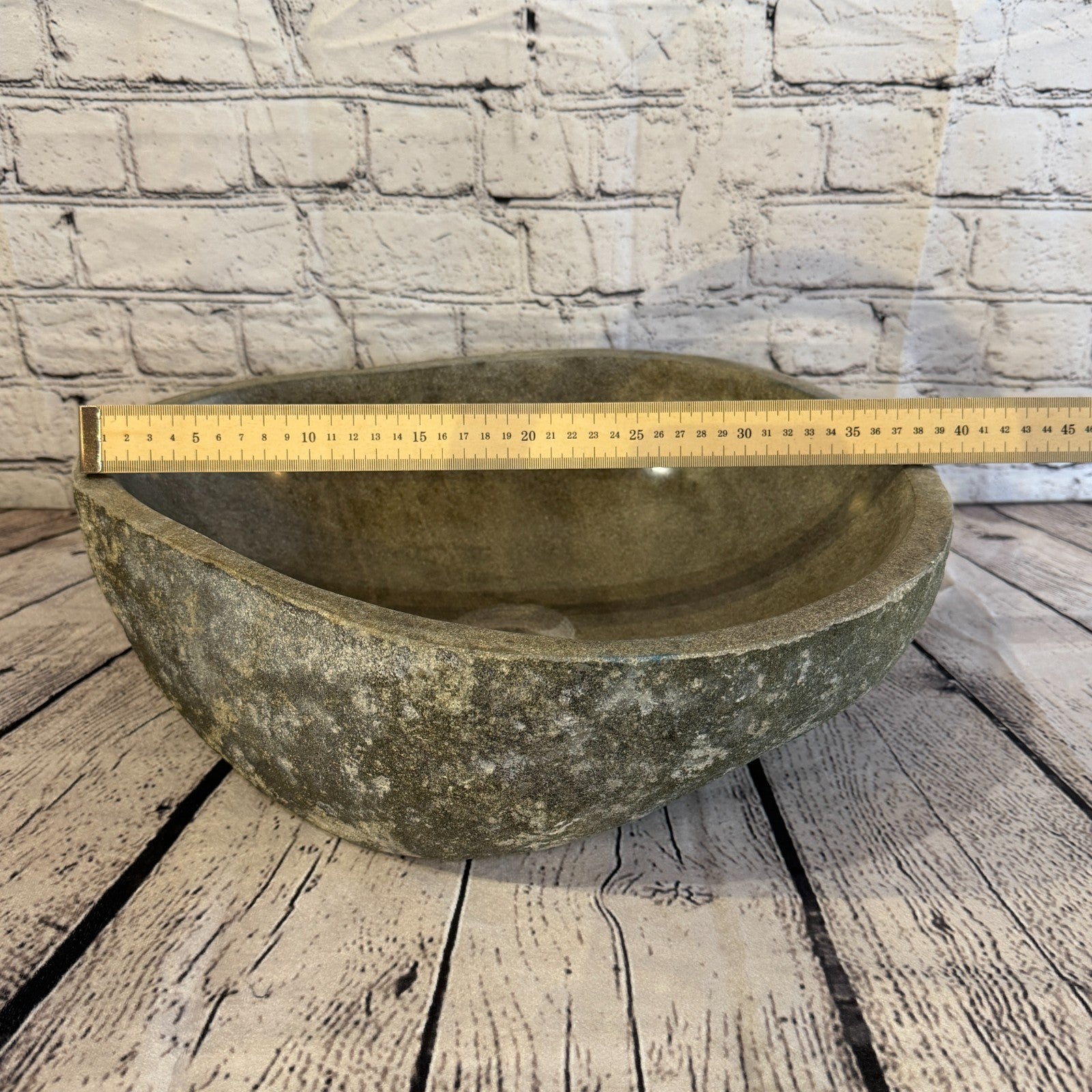 40cm x 35cm Wash Basin Bathroom Counter Top Washing River Stone Bowl Sink No 14