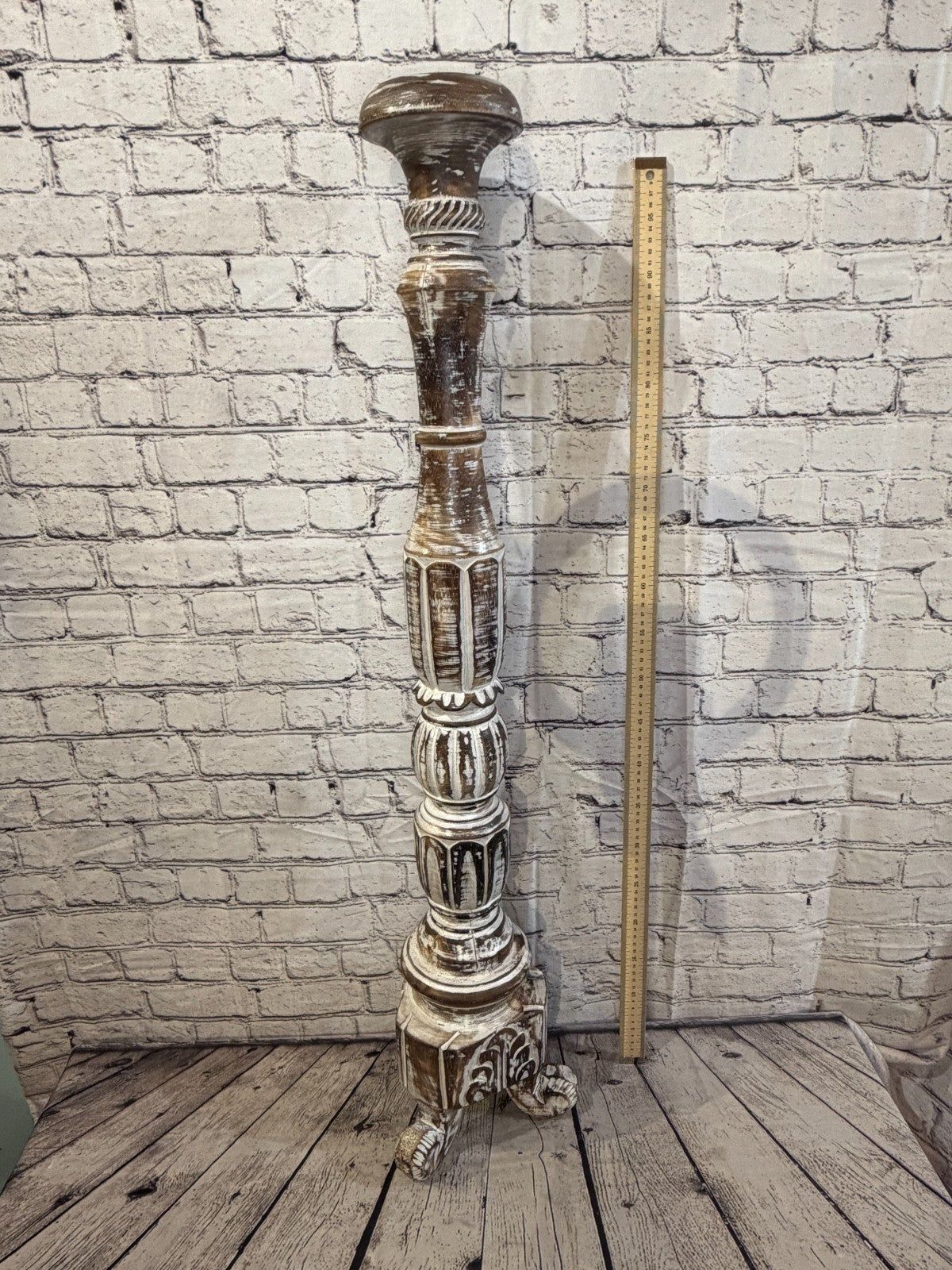 100cm x 18cm Brown Regal Wooden Vintage Style Candle Stand Shabby Pillar Holders3