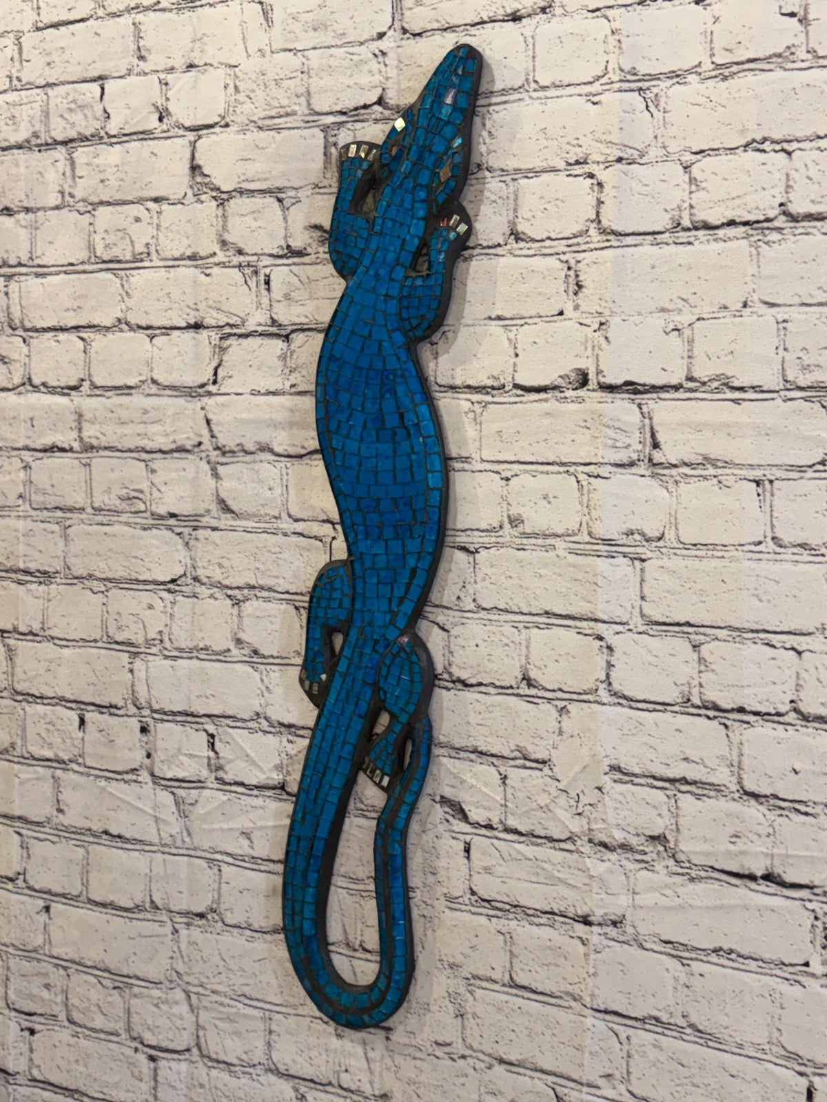 80cm Gecko Light Blue Mosaic Wall Hanging Wooden Ornaments Wood Carving1