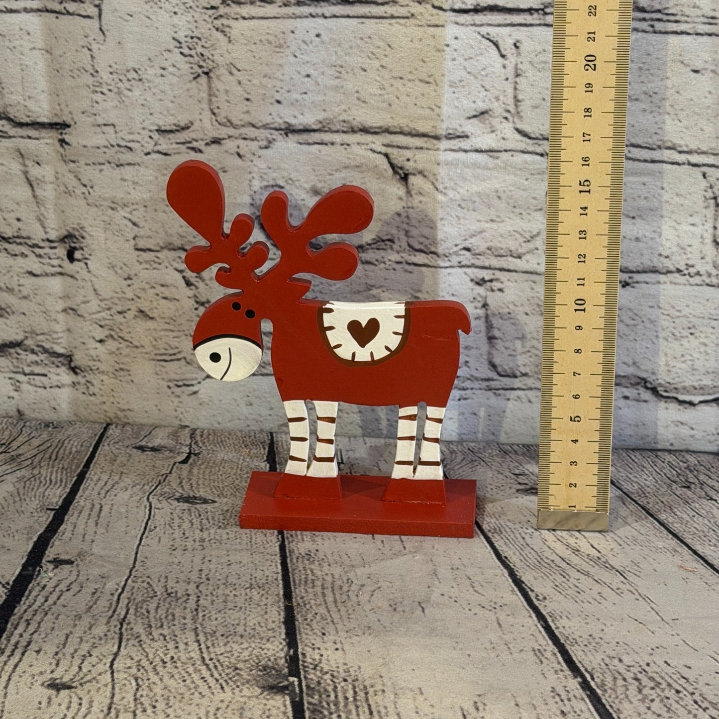 18cm x 10cm Red Heart Handcrafted Wood Reindeer Xmas Christmas Ornament Antlers5