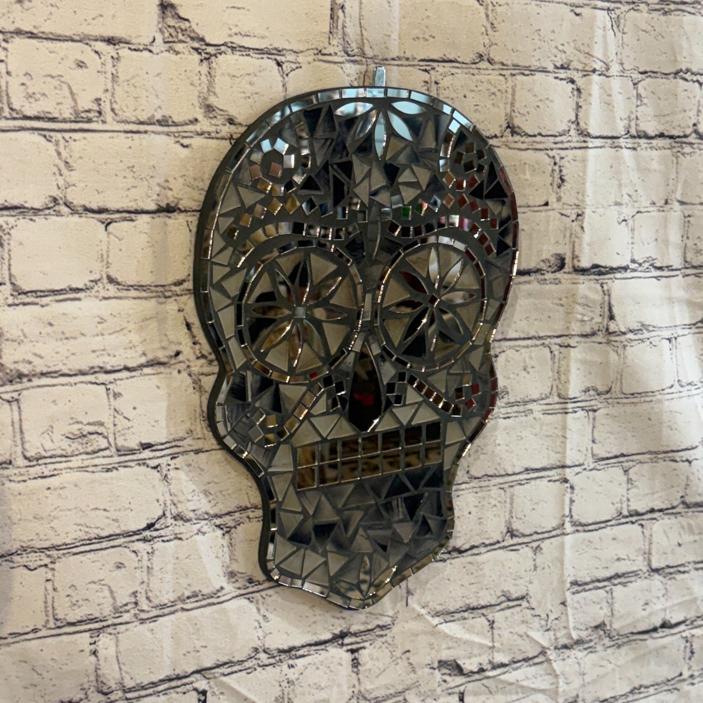 Black Grey Skull Mosaic Tile Wall Mirror 40cm x 28cm 16 Inches Handmade New1