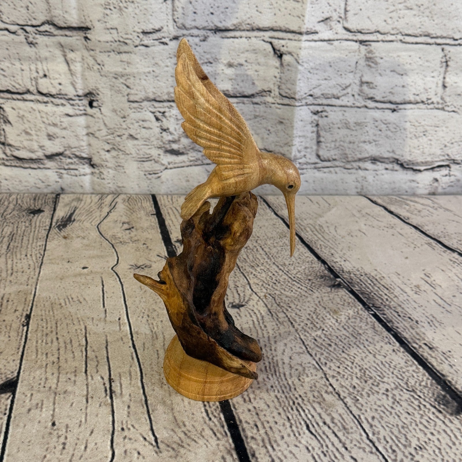 20cm Single Humming Bird Mushroom Parasite Ornament Natural Carving Wooden3
