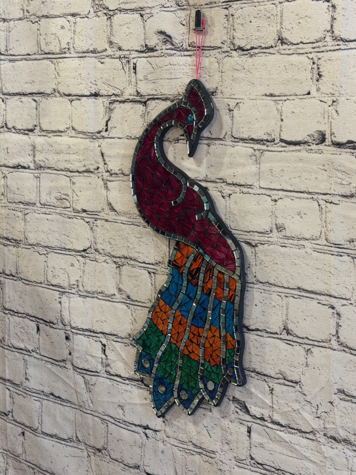 Rainbow Red Peacock Mosaic Tile Wall Mirror 45cm x 20cm Handmade New1