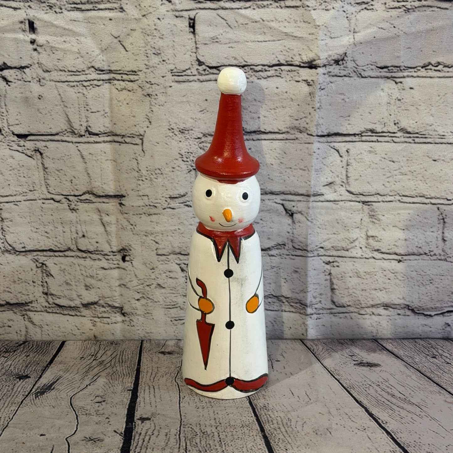 30cm x 8cm Red Pointy Hat Snowman Handcrafted Wood Xmas Christmas Ornament1
