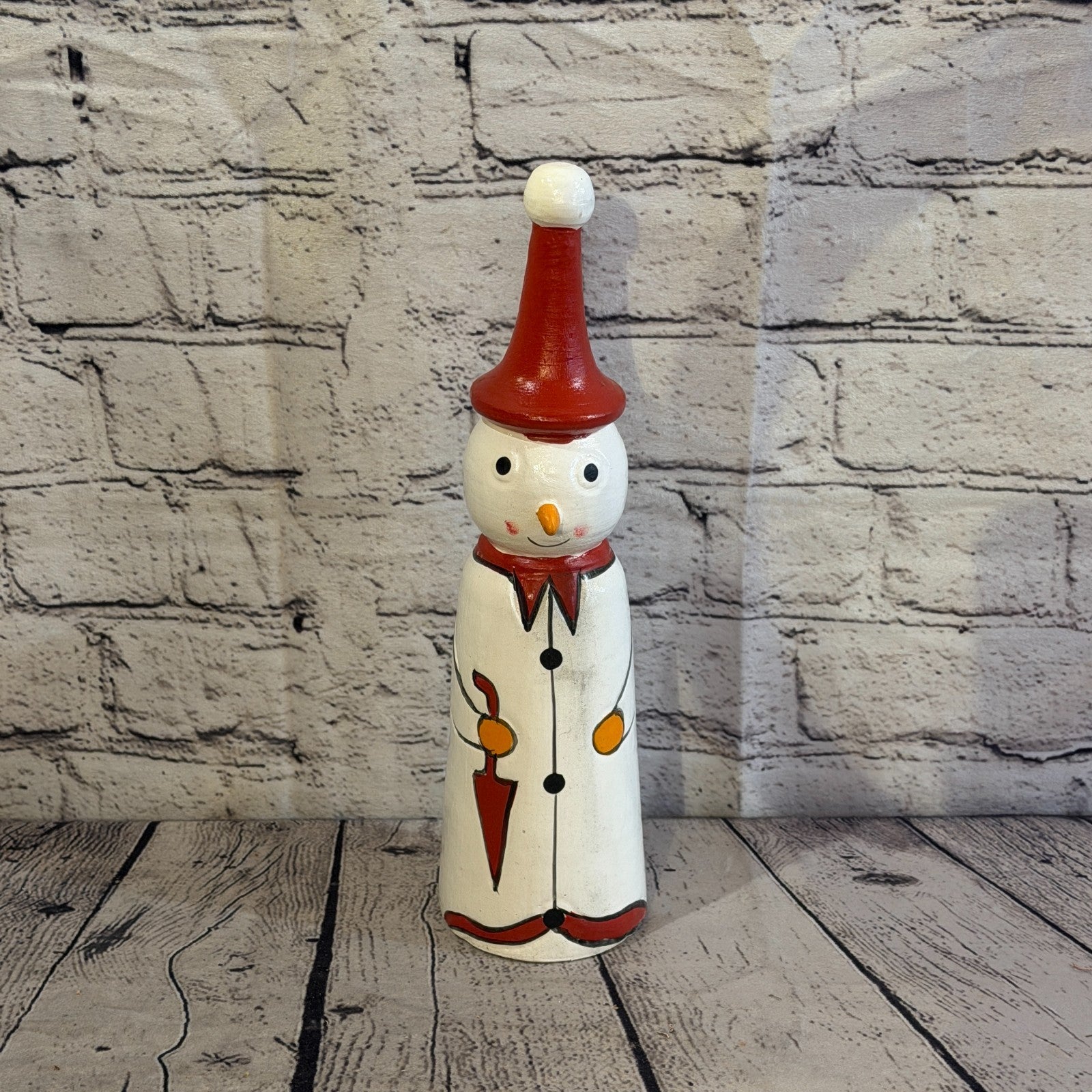 30cm x 8cm Red Pointy Hat Snowman Handcrafted Wood Xmas Christmas Ornament1