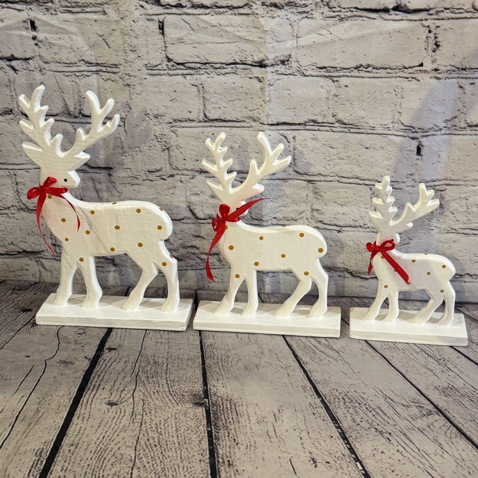 18cm x 10cm White Handcrafted Wood Reindeer Xmas Christmas Ornament Antlers8