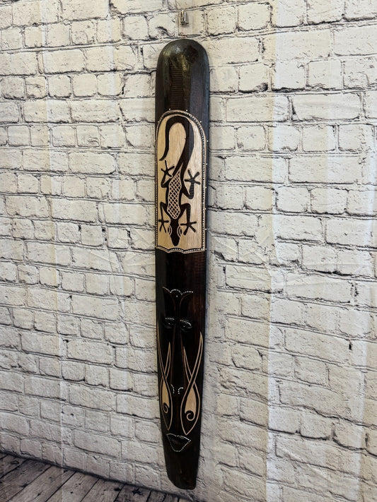 100cm Gecko Mask Carved Wooden Brown Work Painted Ethnic Tribal Tiki Wall Art1