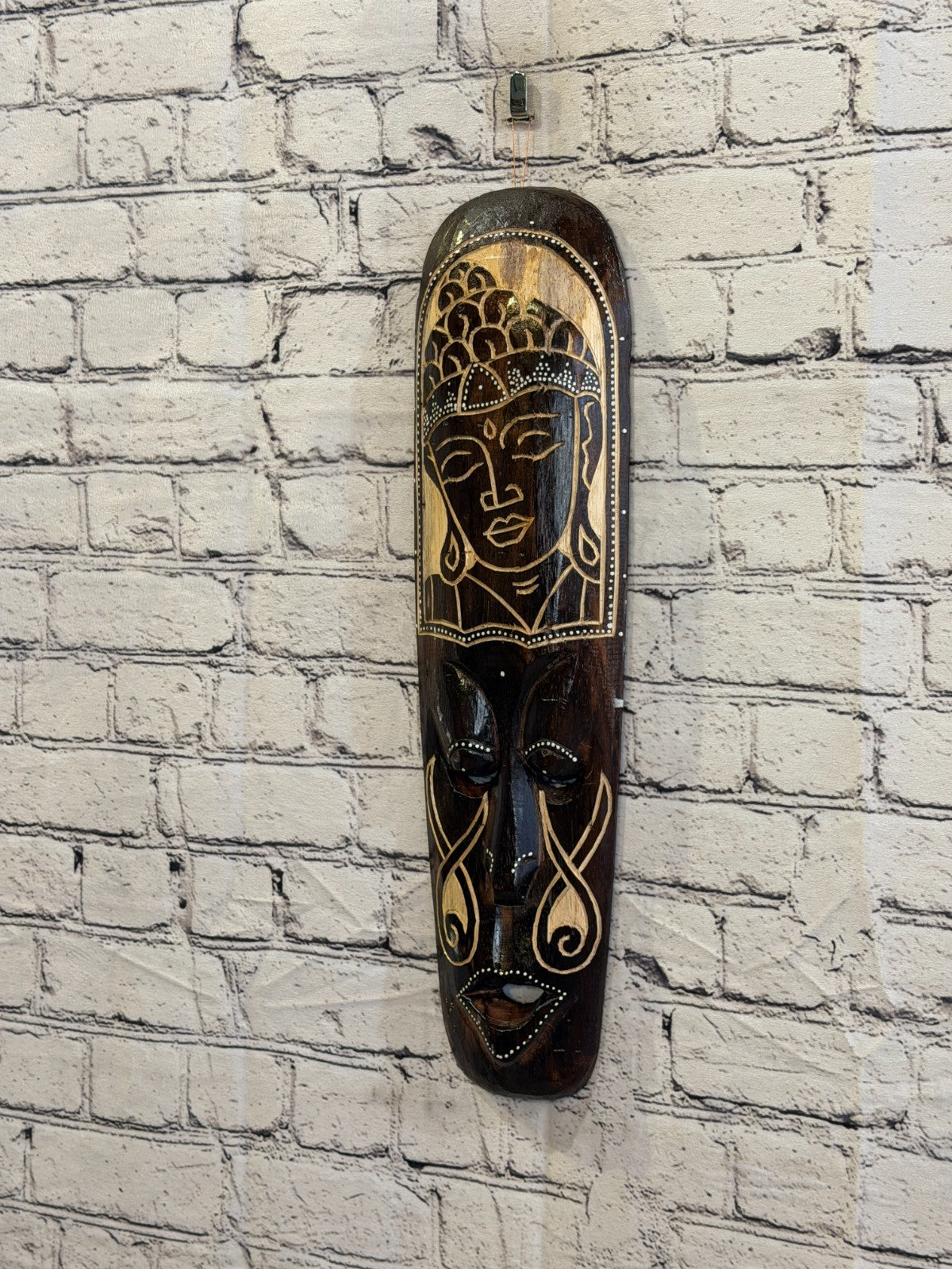 50cm Buddha Mask Carved Wooden Brown Work Painted Ethnic Tribal Tiki Wall Art1