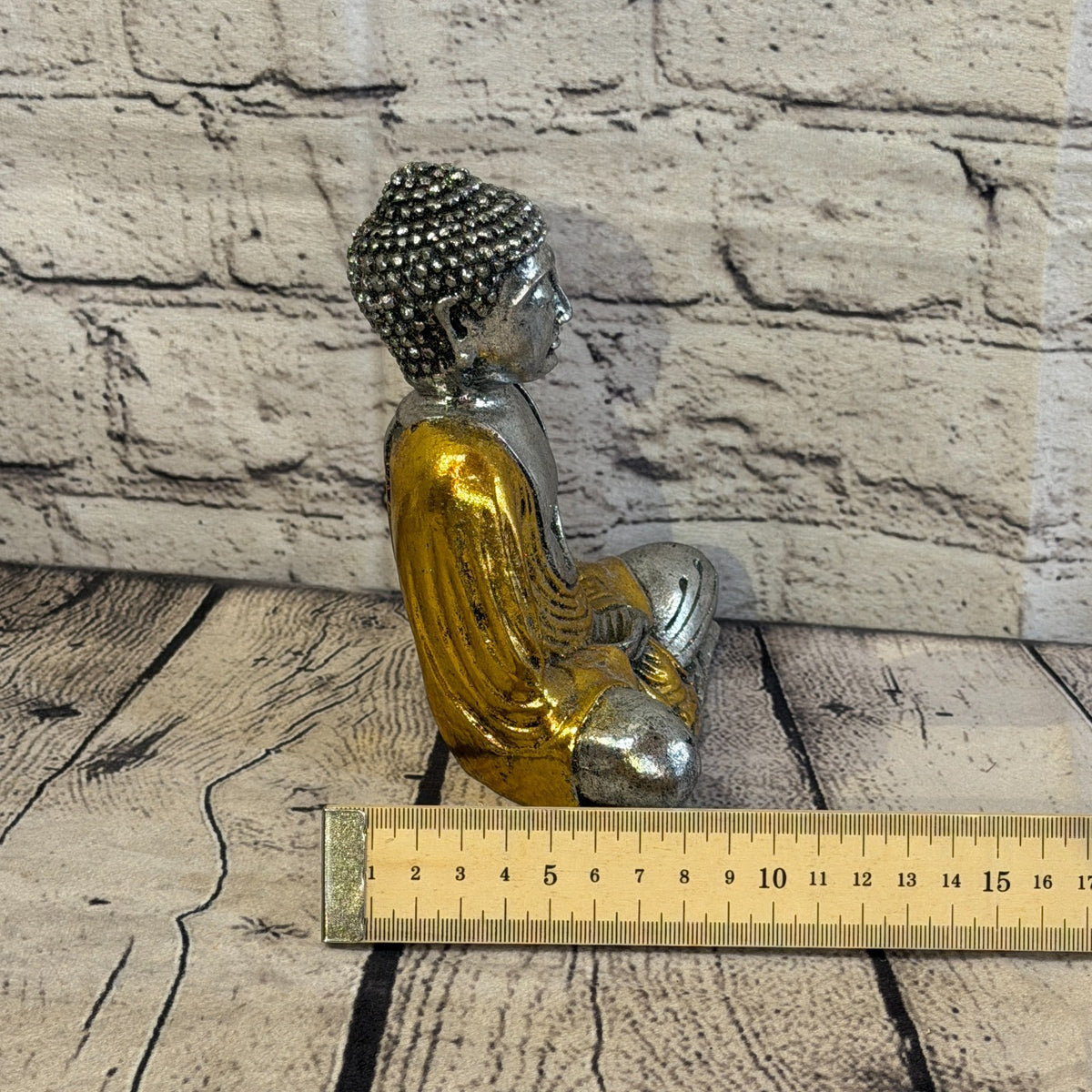 Gold & Silver 15cm x 12cm Small Thai Buddha Sitting Statue Resin Hindu7