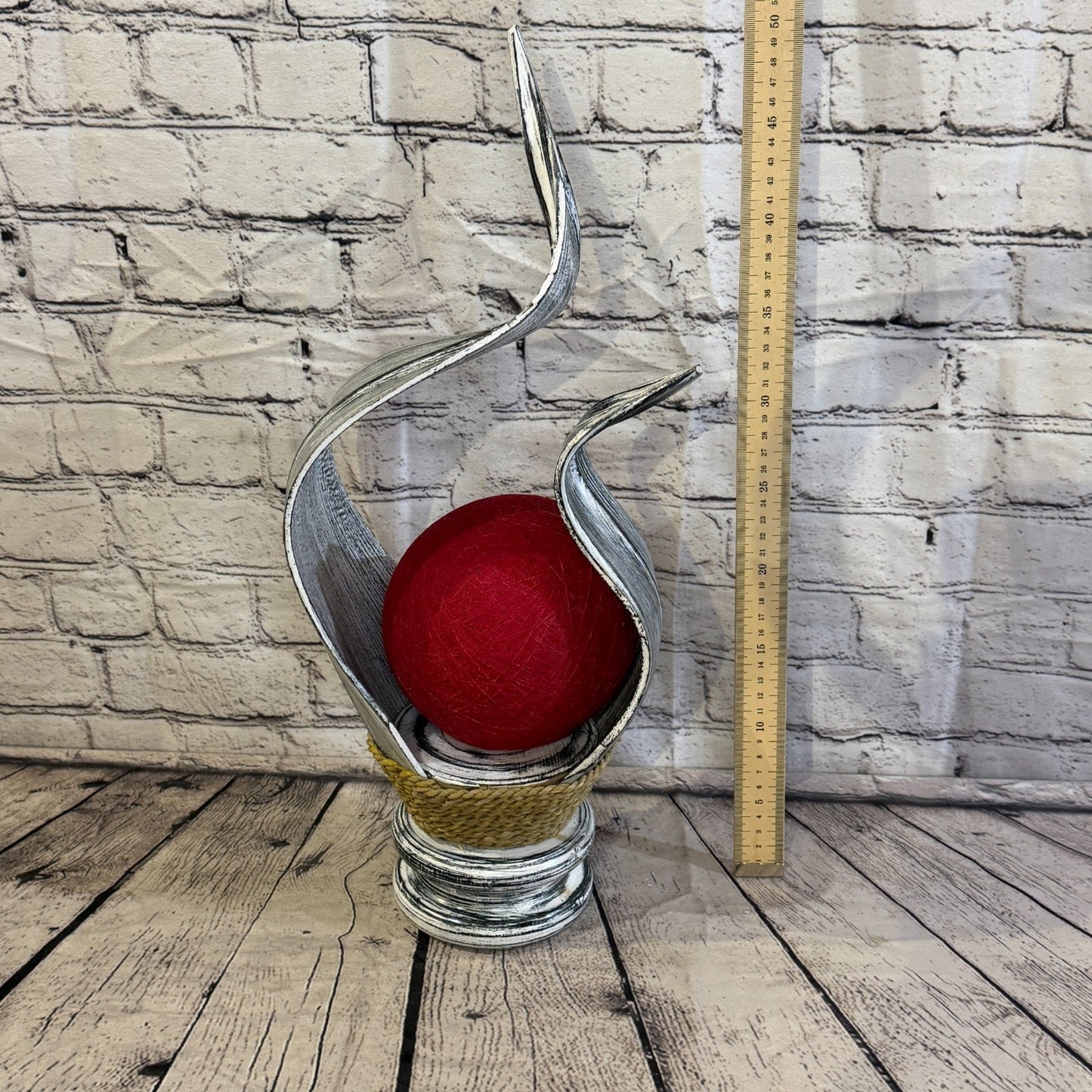 Red Light Silver Natural 50cm Tall Leaf Lamp Twist LED UK Mains Plug Design 105