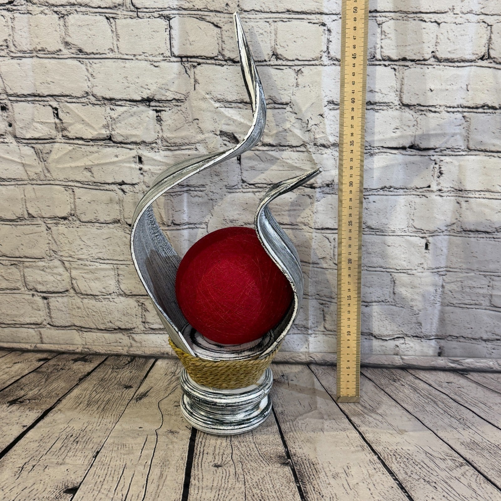 Red Light Silver Natural 50cm Tall Leaf Lamp Twist LED UK Mains Plug Design 105