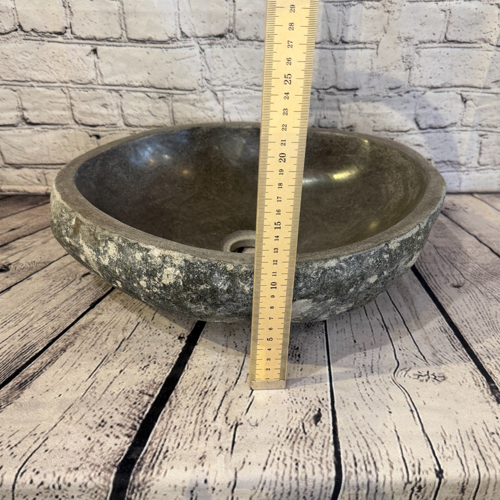 39cm x 35cm Wash Basin Bathroom Counter Top Washing River Stone Bowl Sink No 185