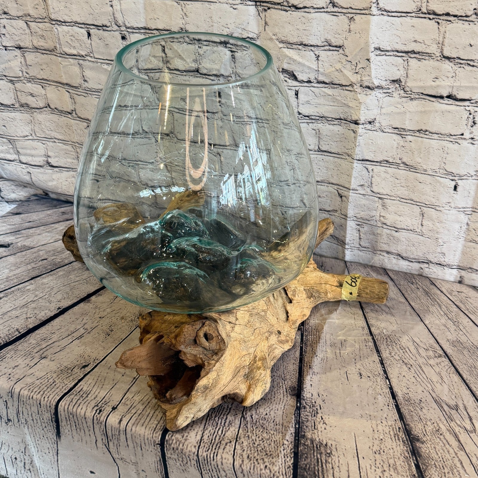 40cm Big Clear Colour Melted Glass Wood Decorative Vase Glass Sculpture Crafted1