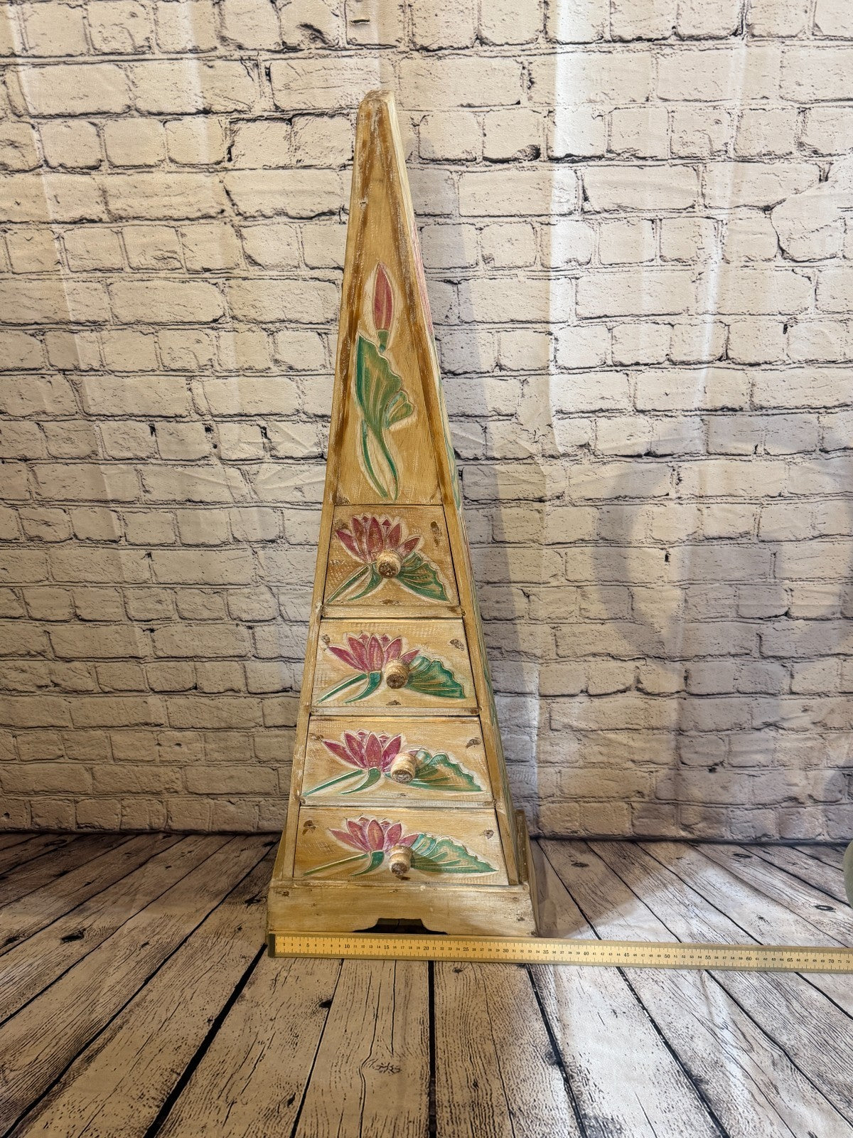 100cm x 35cm Flower 4 Draw Pyramid Wooden Side Cabinet Living Storage Furniture7