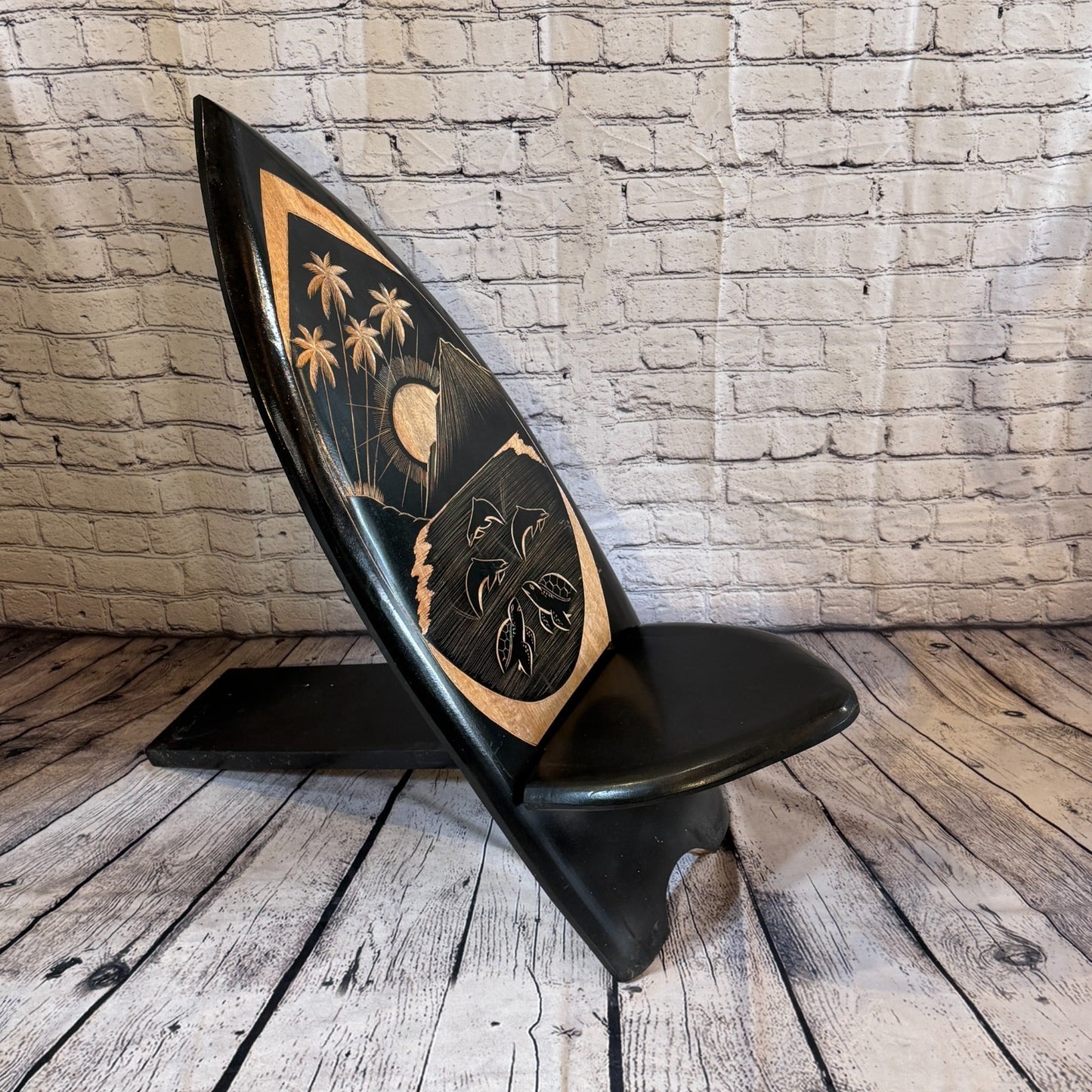 100cm Carved Surf Board Shape African Birthing Chair Hand Carved Wooden Tribal3