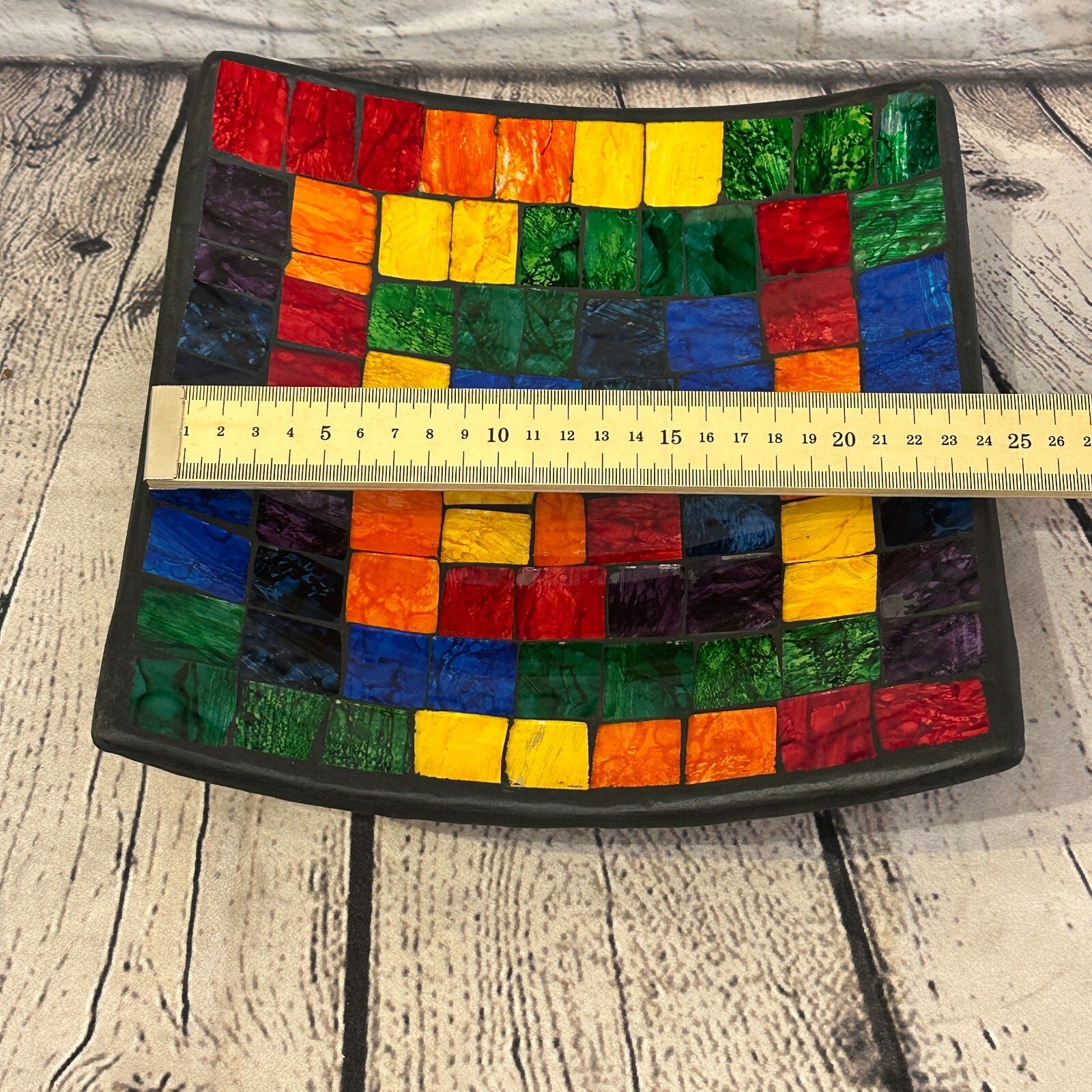 25cm Rainbow Blocks Square Mosaic Handmade Ceramic Glass Tile Bowl Fruit1
