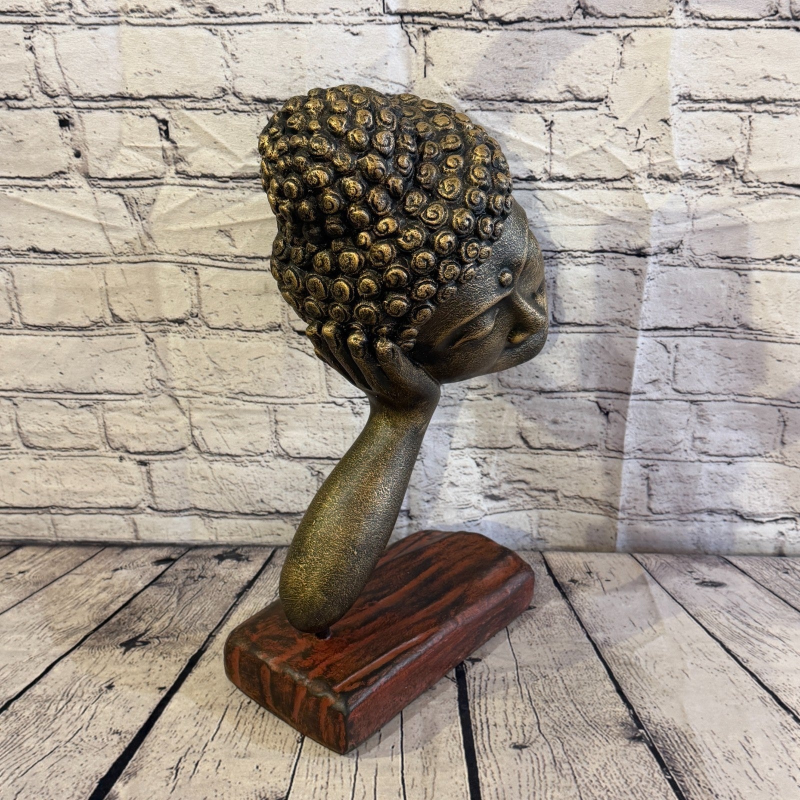Bronze 45cm x 25cm Thai Buddha Head In Hand On Base Statue Resin Hindu2