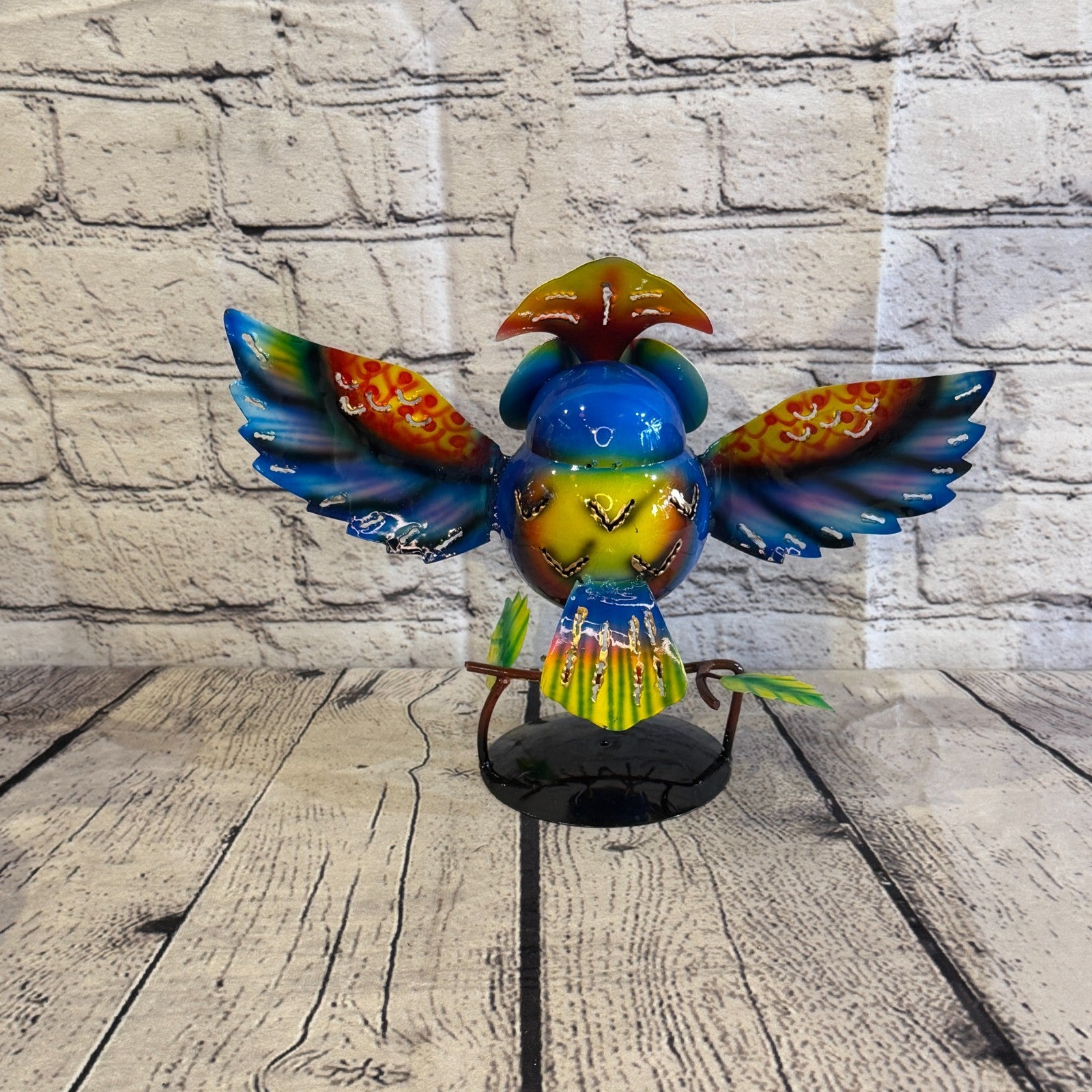 20cm x 30cm Owl Bird Blue Metal Tin Standing Ornament Statue4