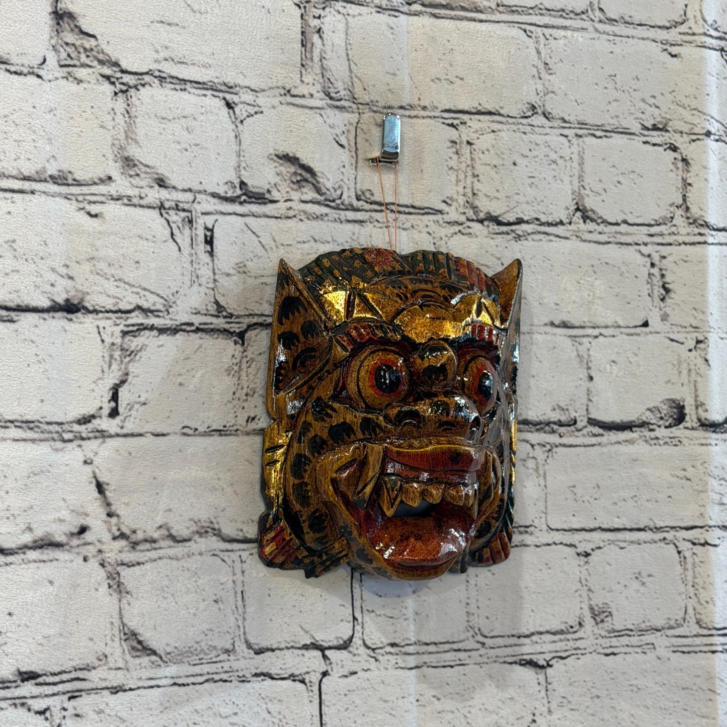 Medium Wooden Natural Barong Wall Mask 15cm x 15cm Handmade And Fairtrade Hindu0