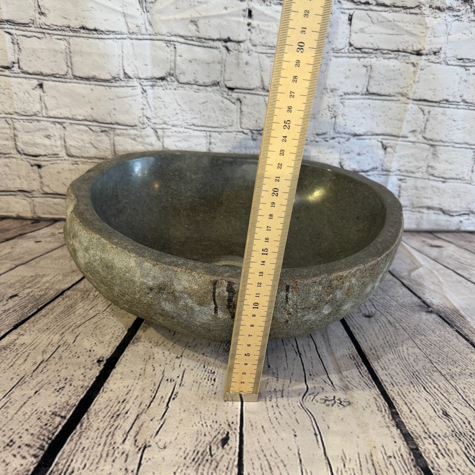 38cm x 34cm Wash Basin Bathroom Counter Top Washing River Stone Bowl Sink No 85
