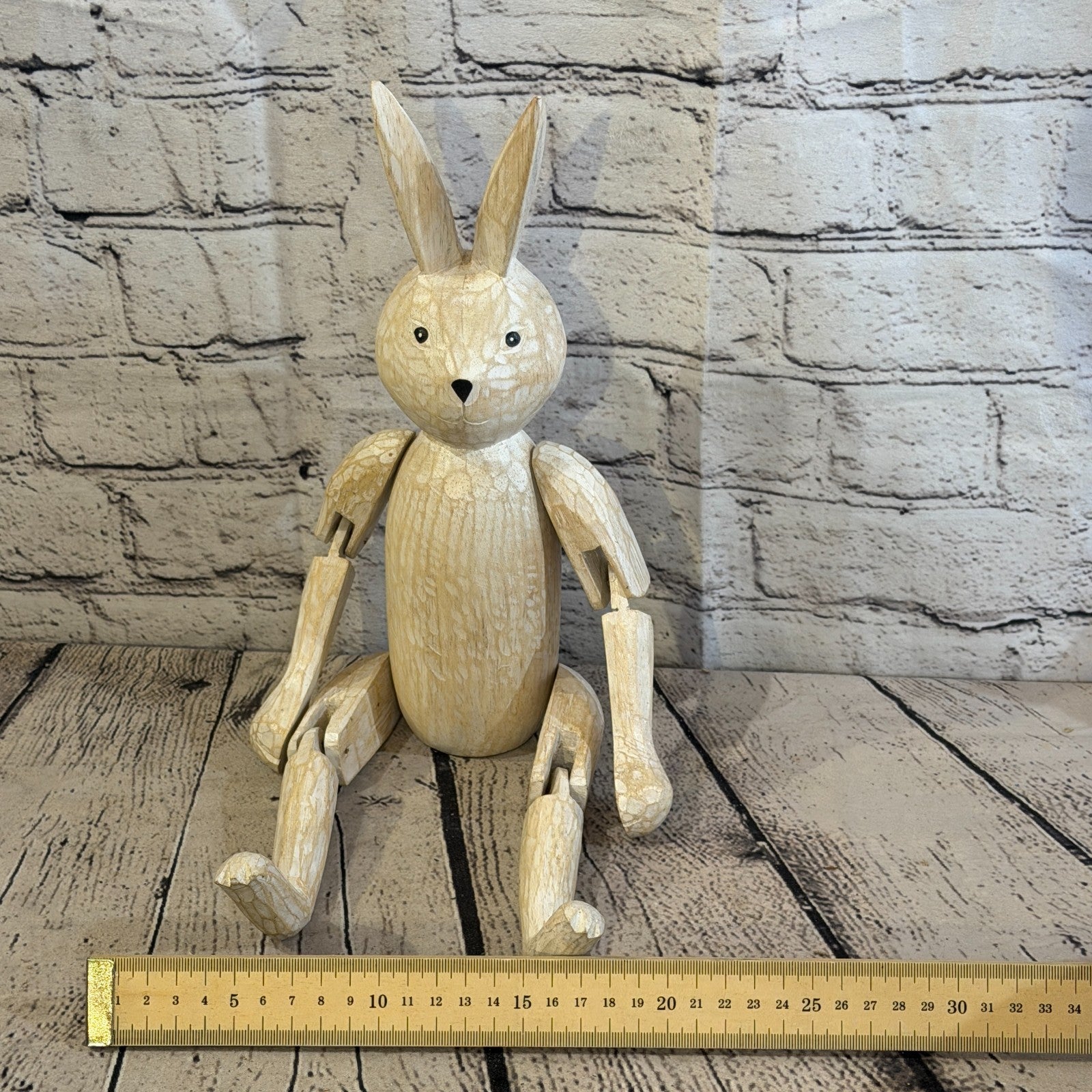 30cm Brown Bunny Rabbit Sitting Animal, Wooden Shelf Ornament Handmade Fairtrade6