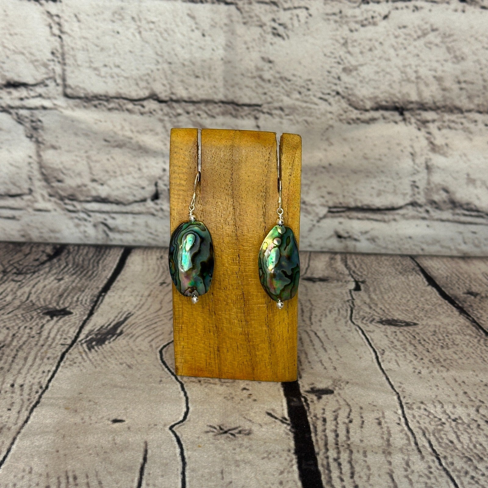 Abalone Shell Natural Oval Solid Stone 925 Silver Dangle Drop Earrings Jewellery0