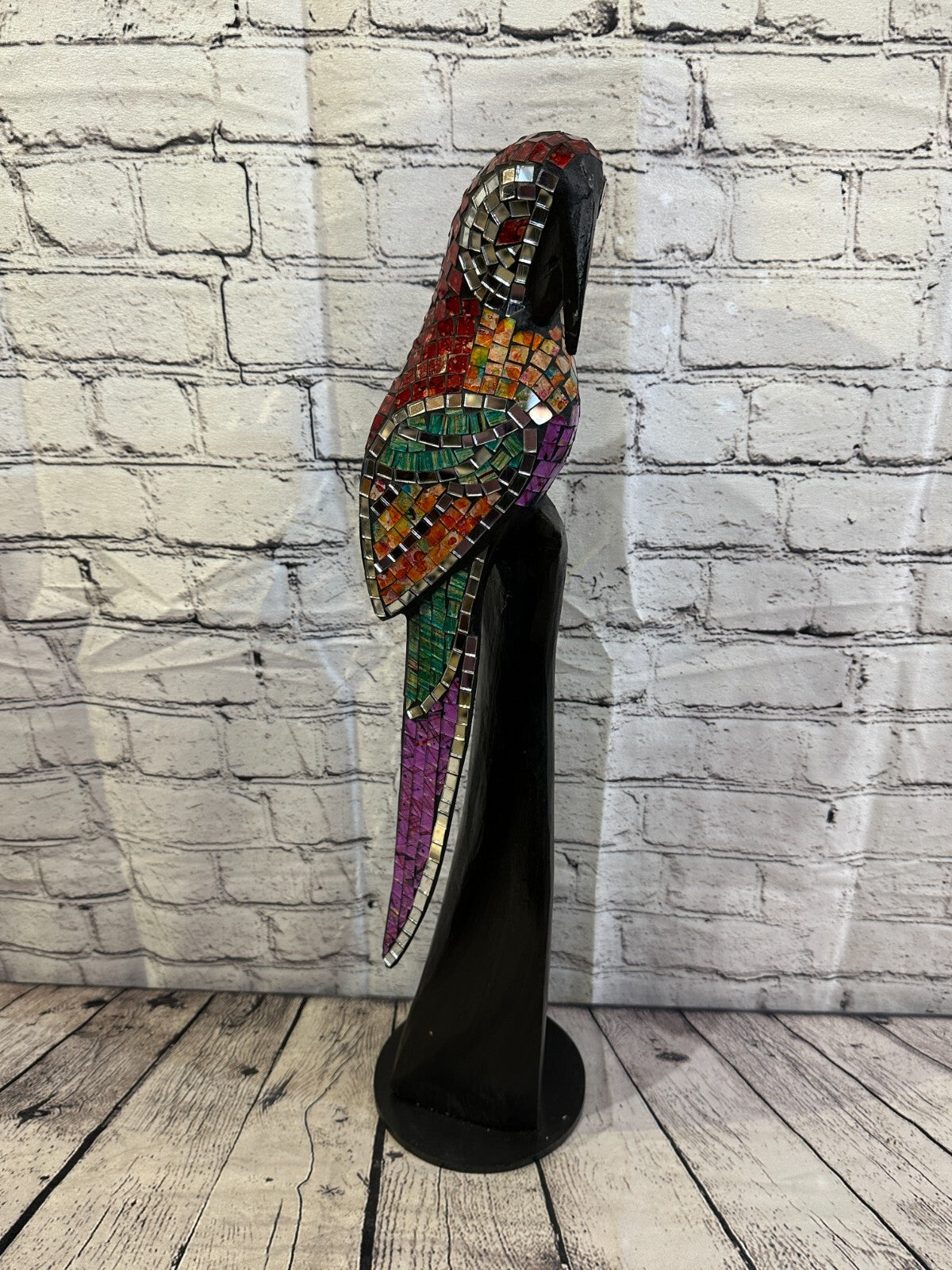 60cm Mosaic Parrot Bird Ornament Statue Fair Trade Handmade Carved Wood Design 22