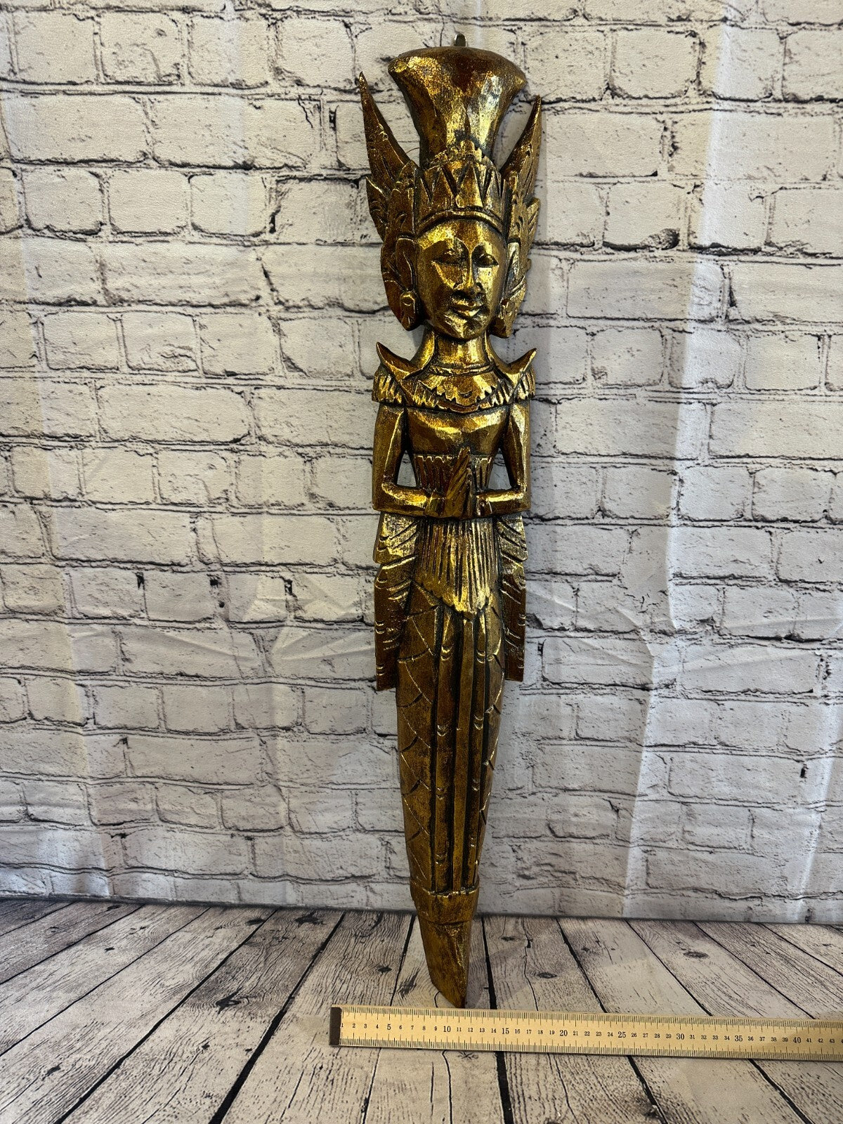 Gold Antique Colour Sita Dewi Bali Rice Goddess Wings Mermaid Wood 80cm Pair9