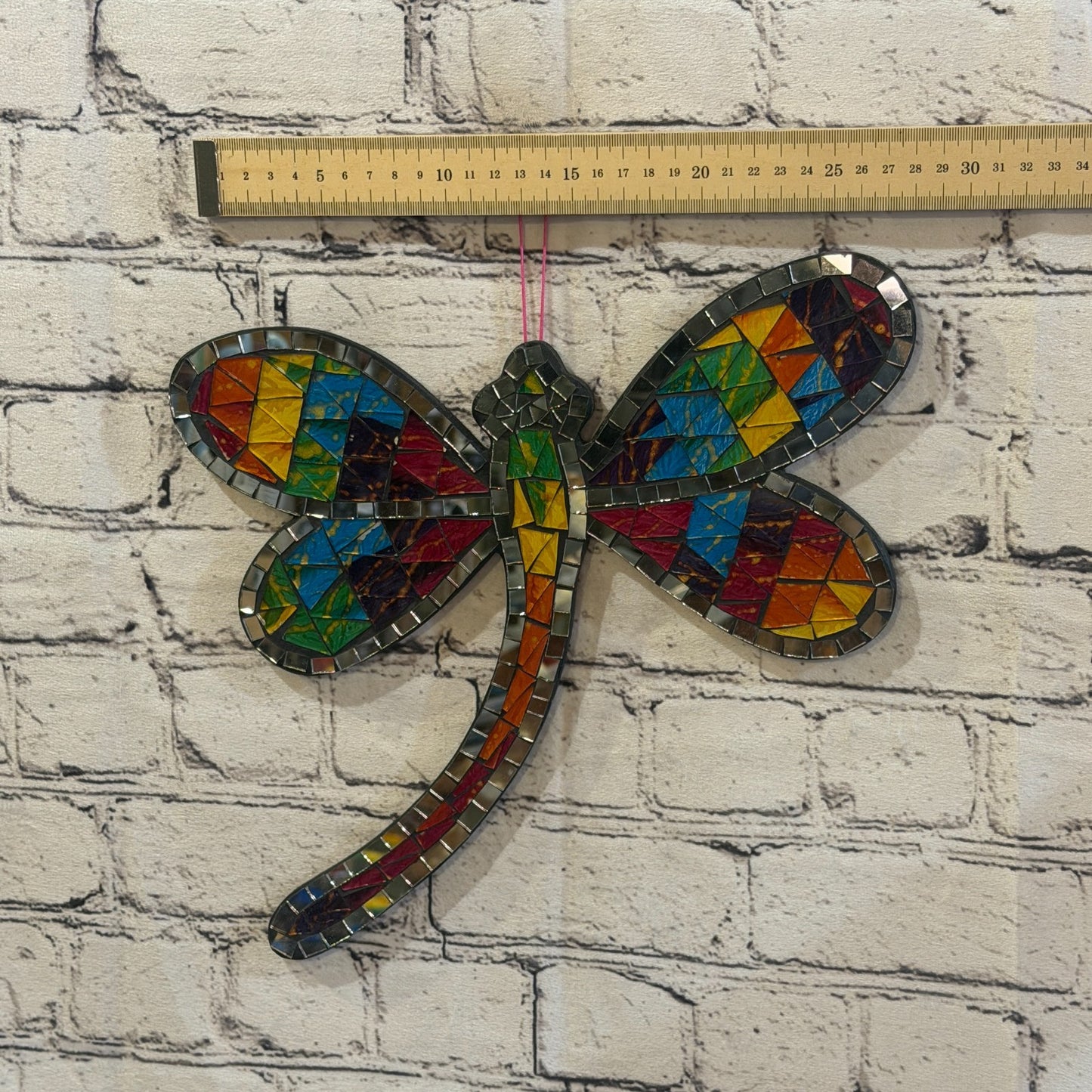 Rainbow Mulitcoloured Dragonfly Mosaic Tile Wall Mirror 30cm x 30cm Handmade New3