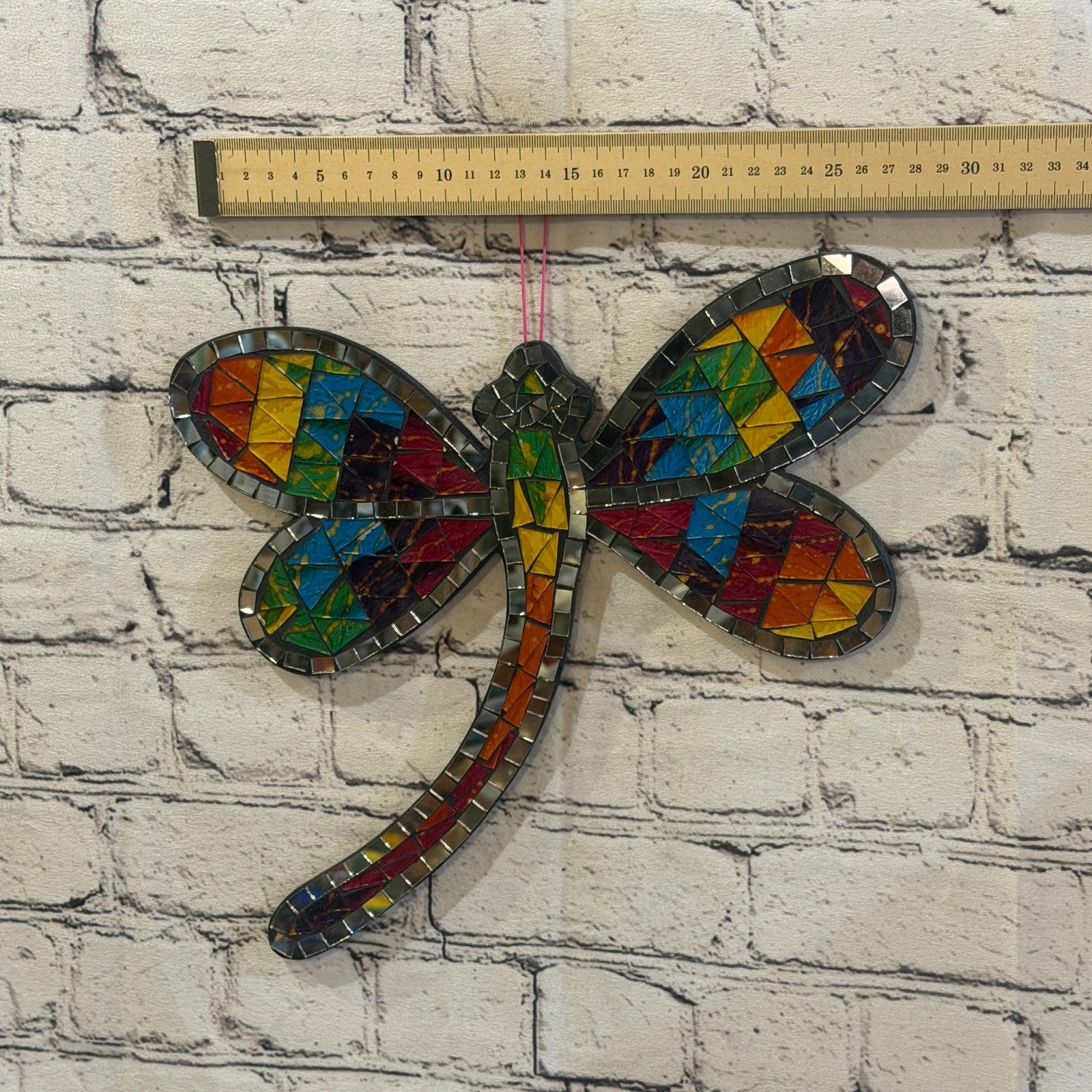 Rainbow Mulitcoloured Dragonfly Mosaic Tile Wall Mirror 30cm x 30cm Handmade New3