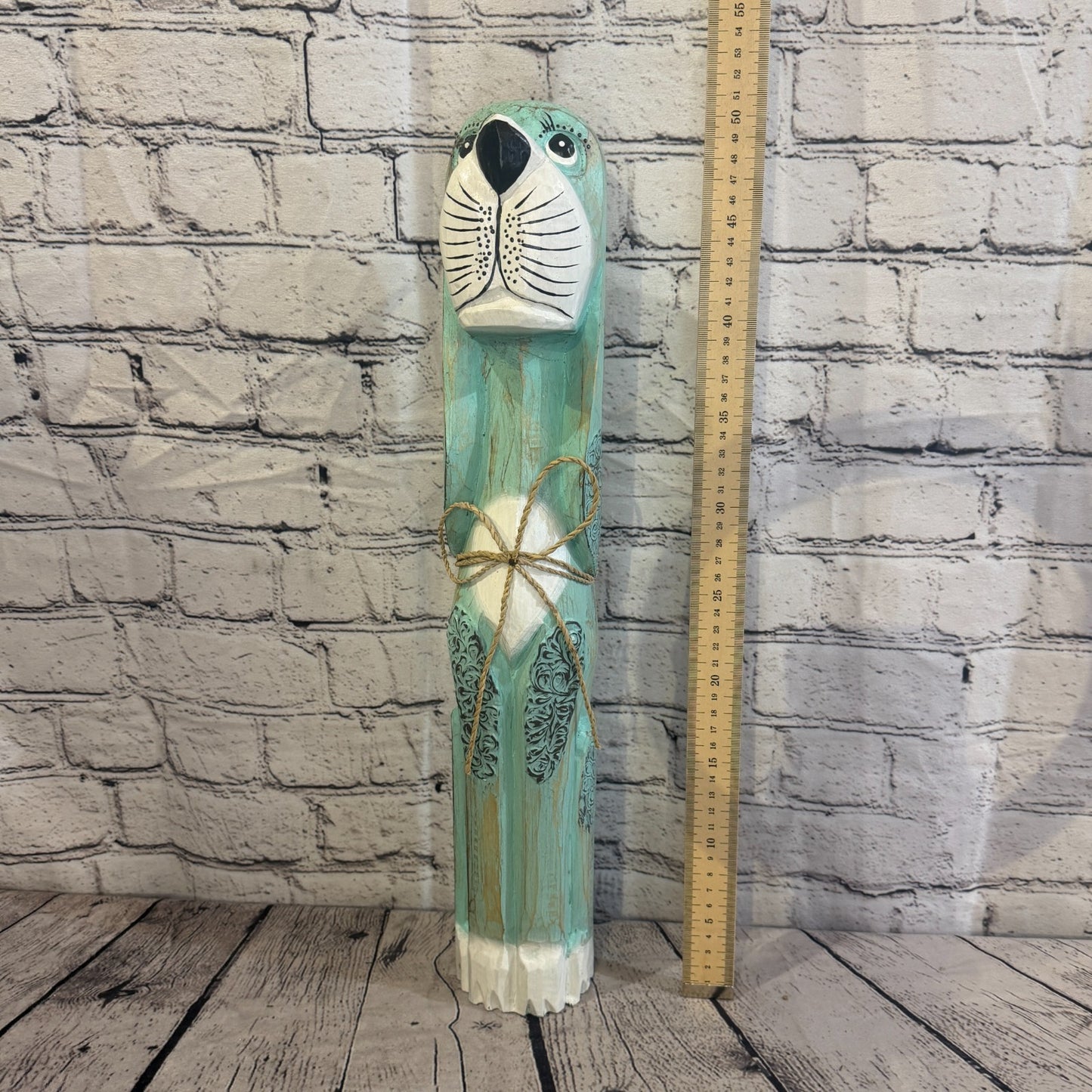 50cm Green Teal Wooden Shabby Dog Statue Ornament Fair Trade Handcarved5