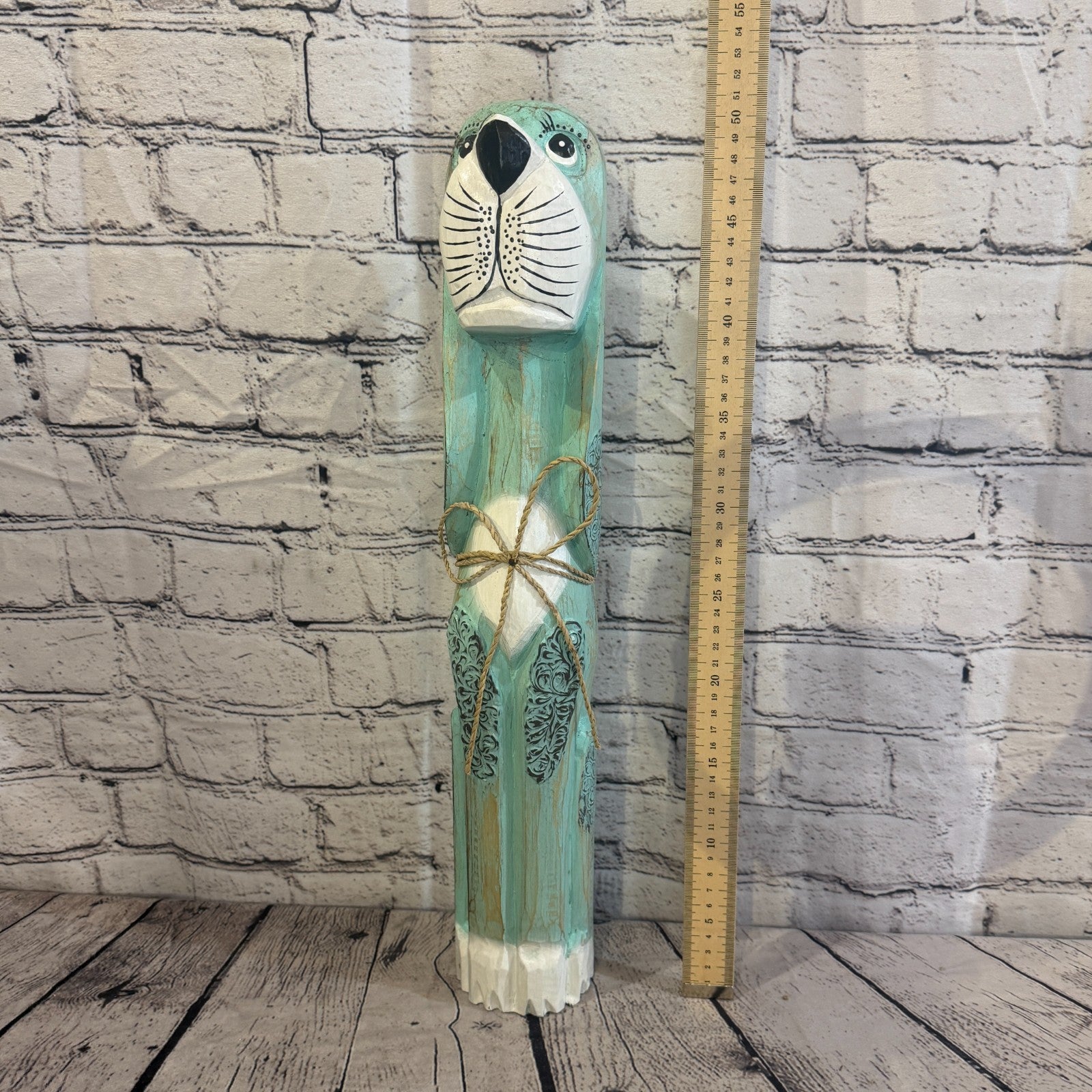50cm Green Teal Wooden Shabby Dog Statue Ornament Fair Trade Handcarved5