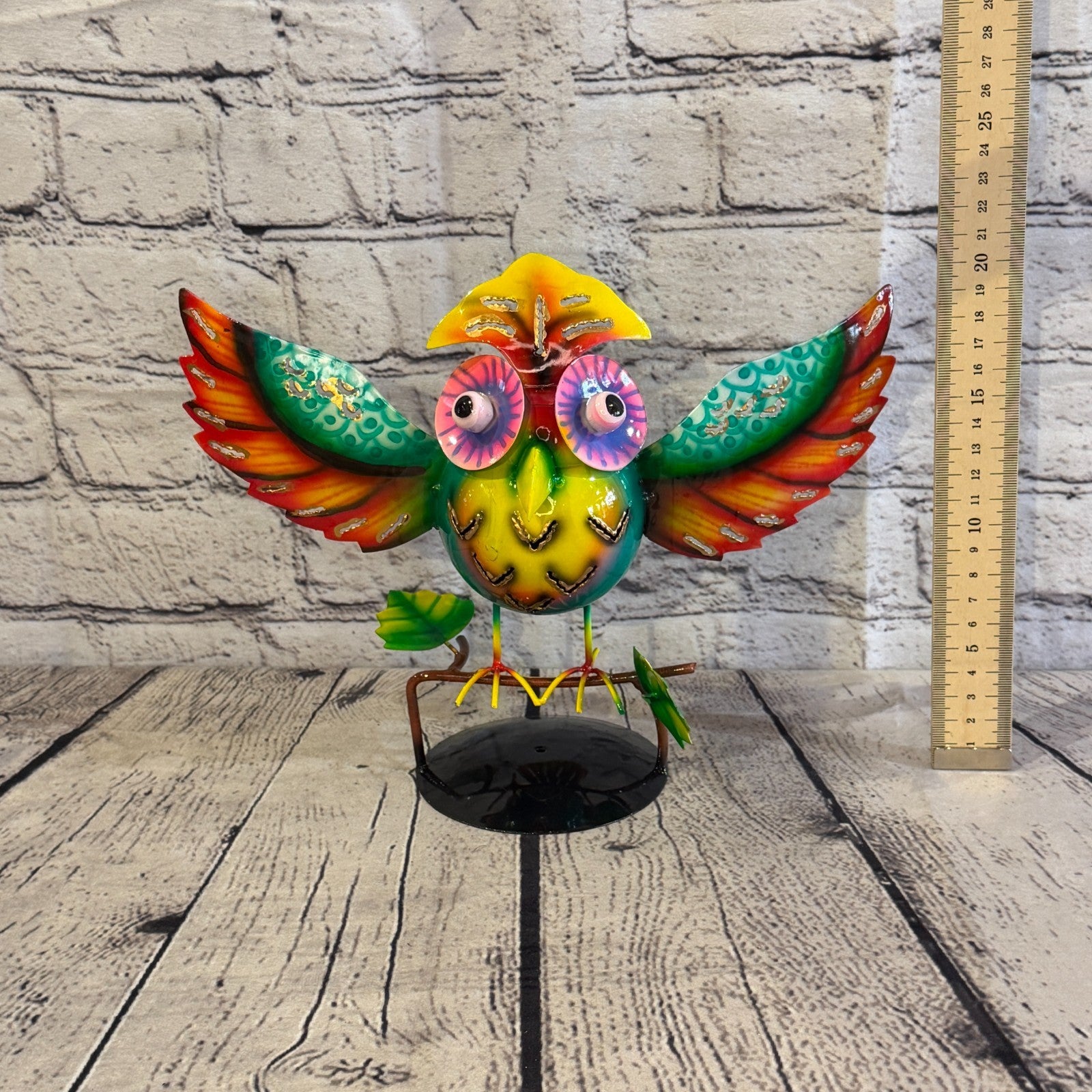 20cm x 30cm Owl Bird Green Metal Tin Standing Ornament Statue5