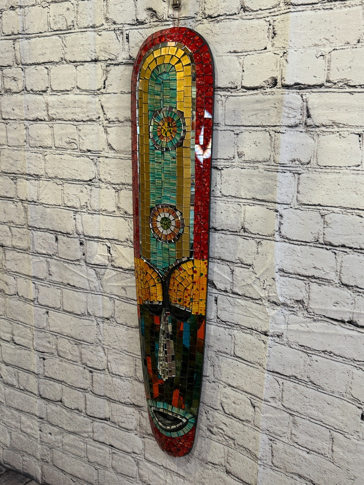 80cm Mosaic Mirror Mask Carved Painted Ethnic Tribal Wall Art Handmade Design 41